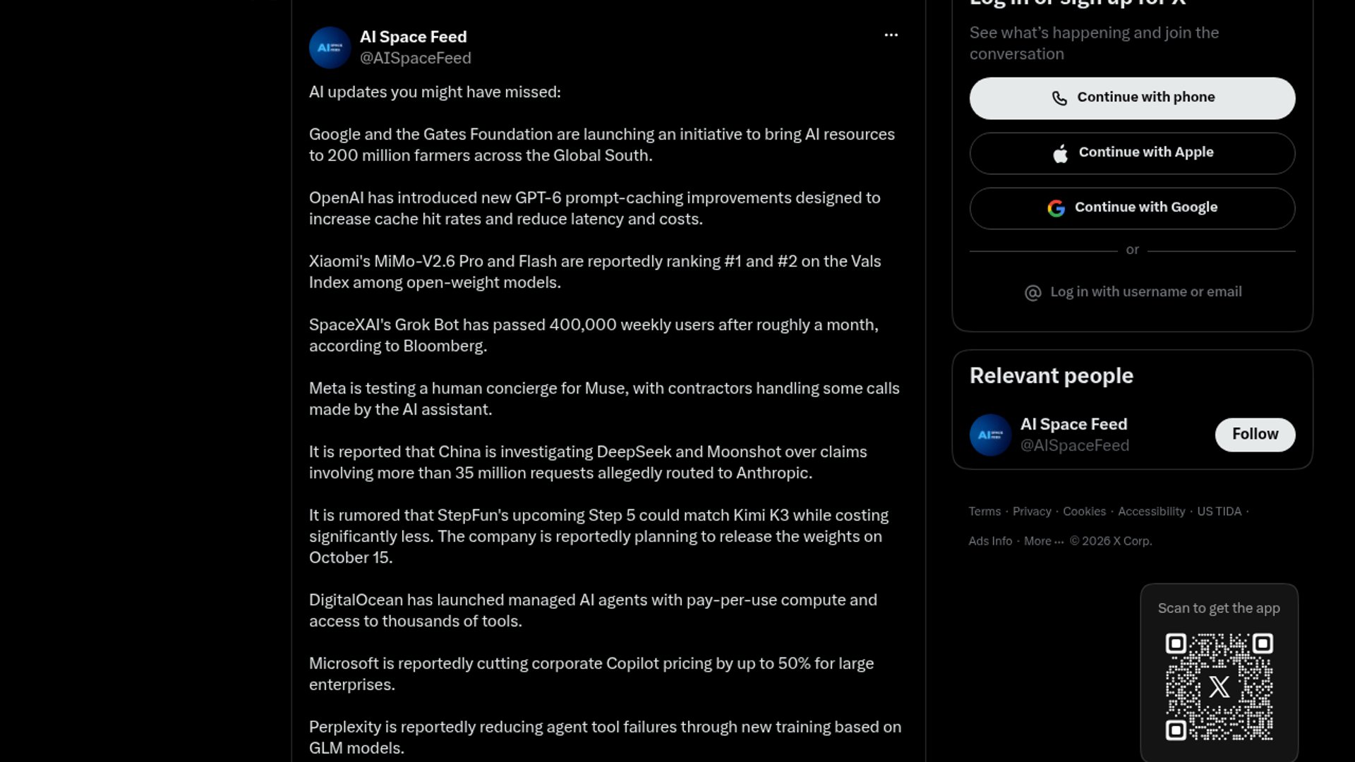 Google and the Gates Foundation launch an AI initiative for farmers, and OpenAI introduces GPT-6 prompt-caching improvements.