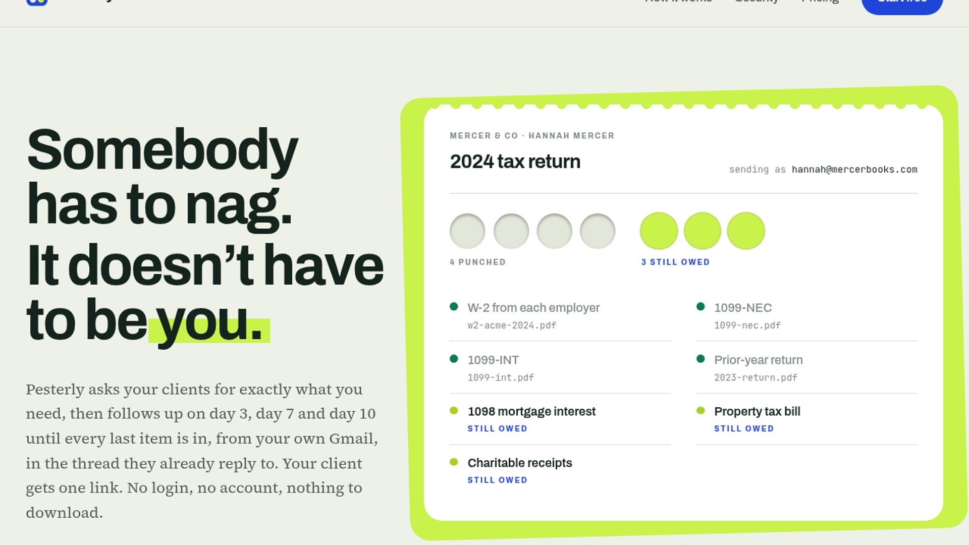Pesterly automates client document collection via email