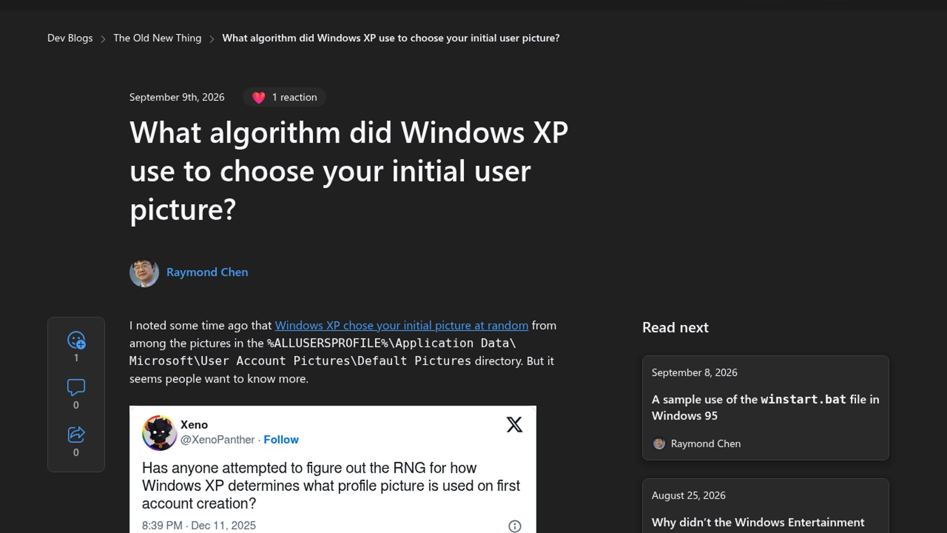 Raymond Chen reveals Windows XP avatar algorithm