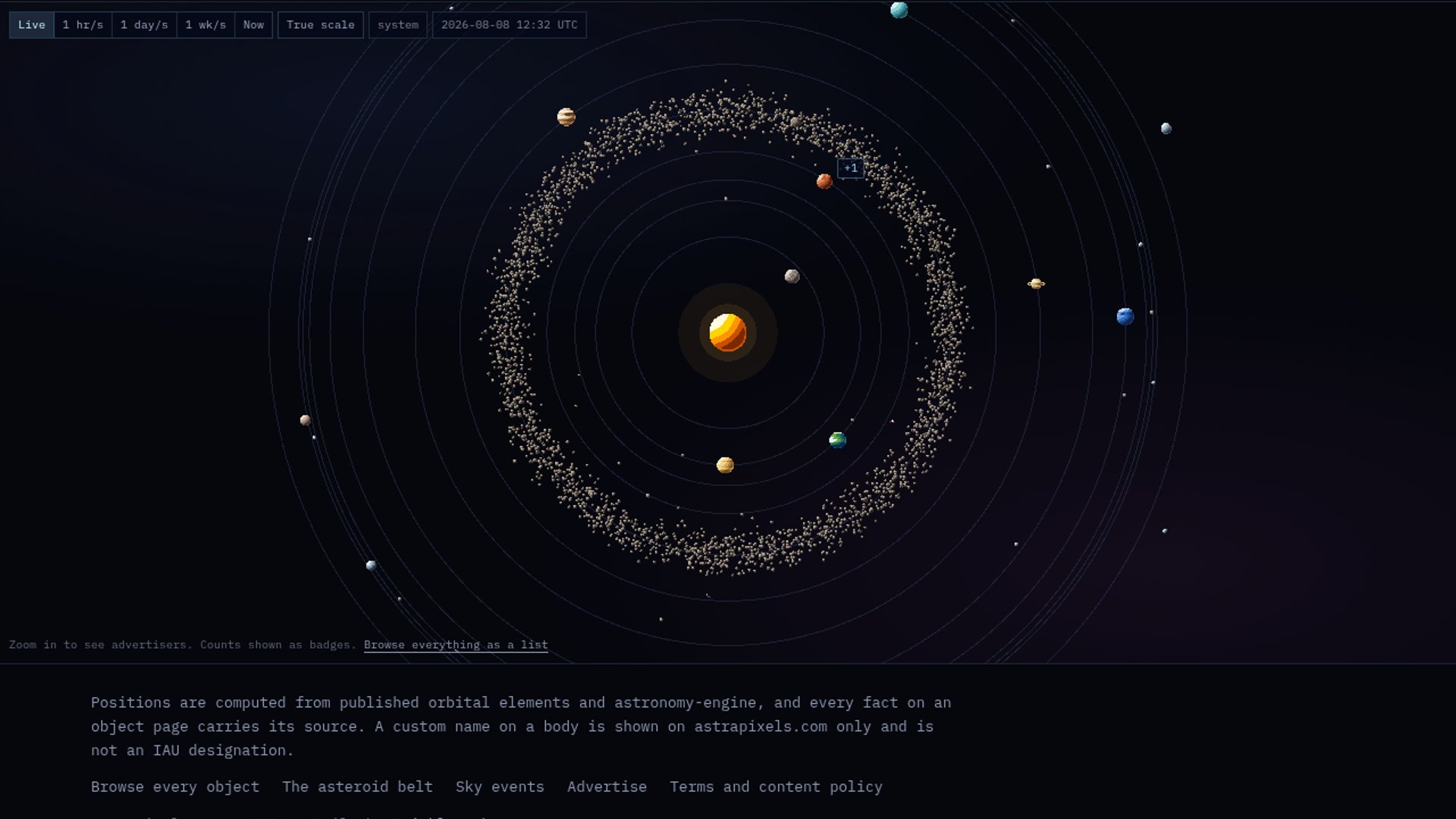 AstraPixels maps real-time solar system with claimable asteroids