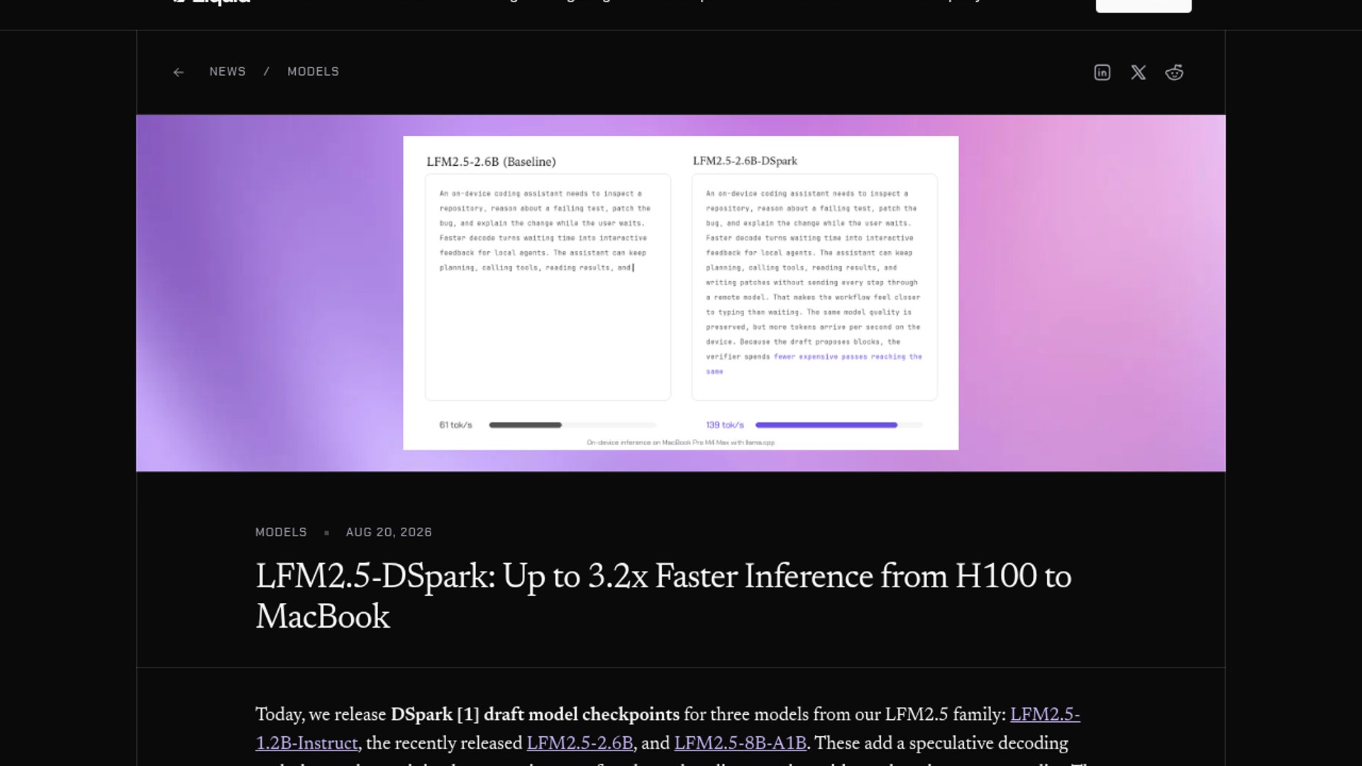 Liquid AI LFM2.5 DSpark Hits 3.18x