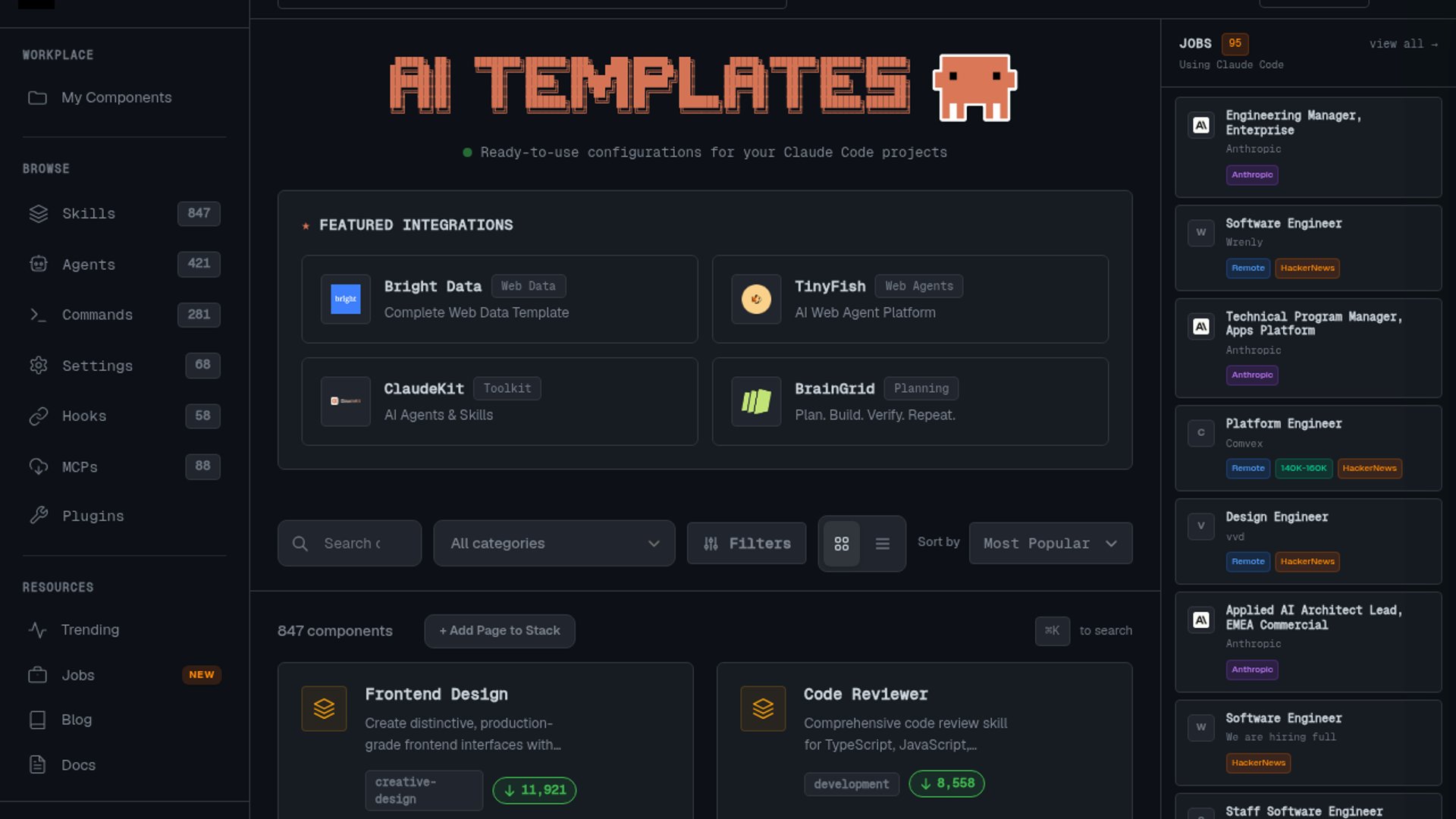 AI Templates updates layout, jobs section