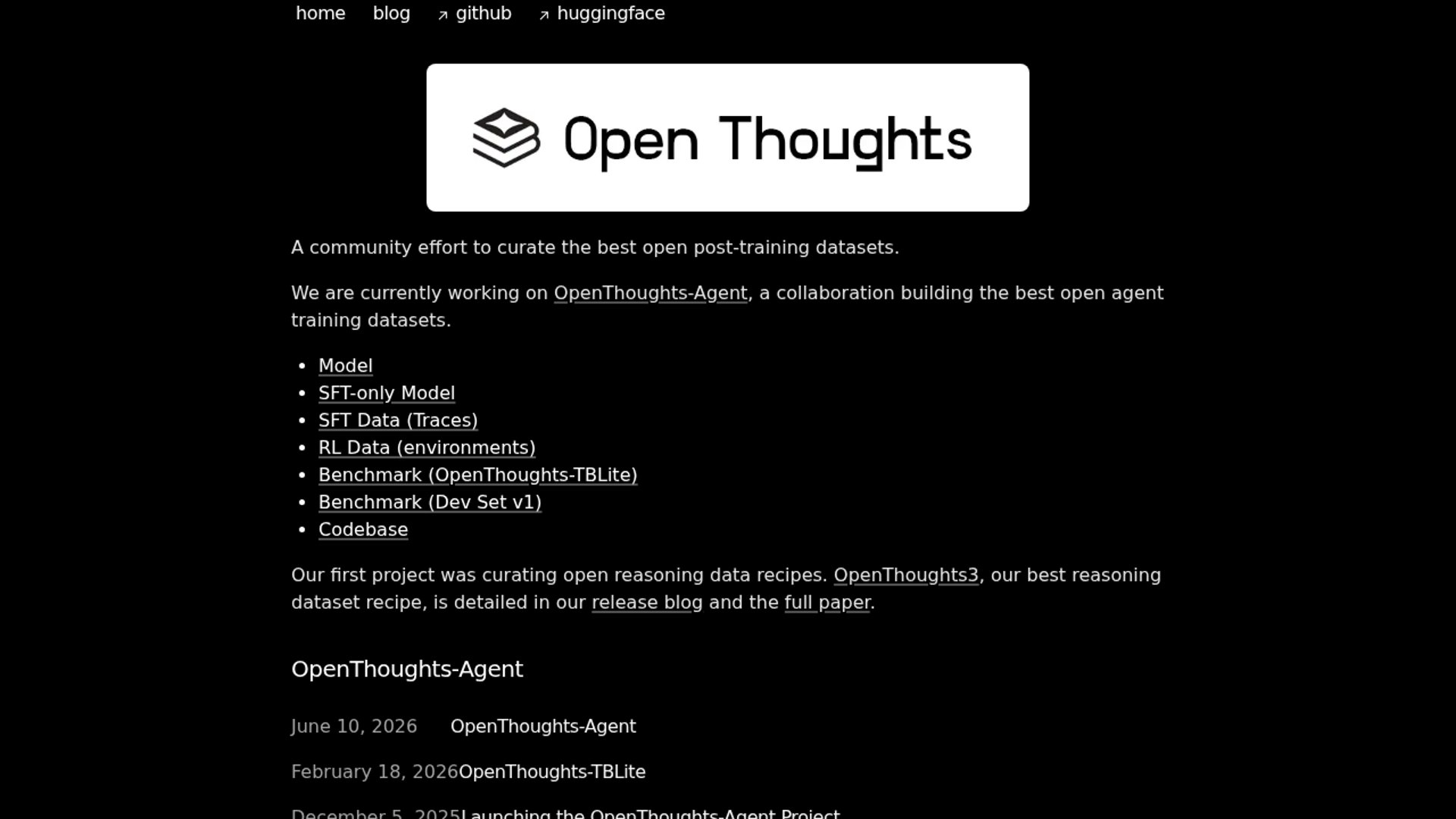 OpenThoughts-Agent details open SFT data recipes