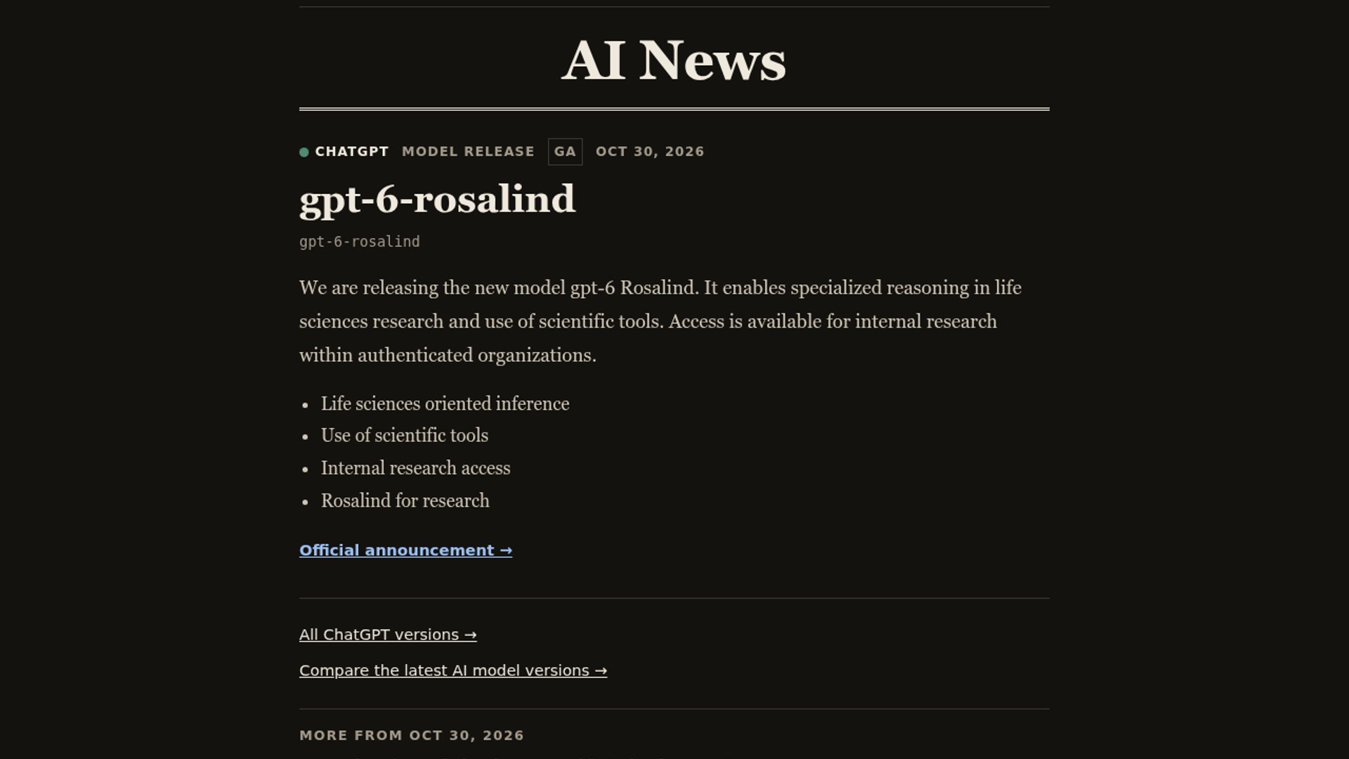 GPT-6 Rosalind launches for life-science research