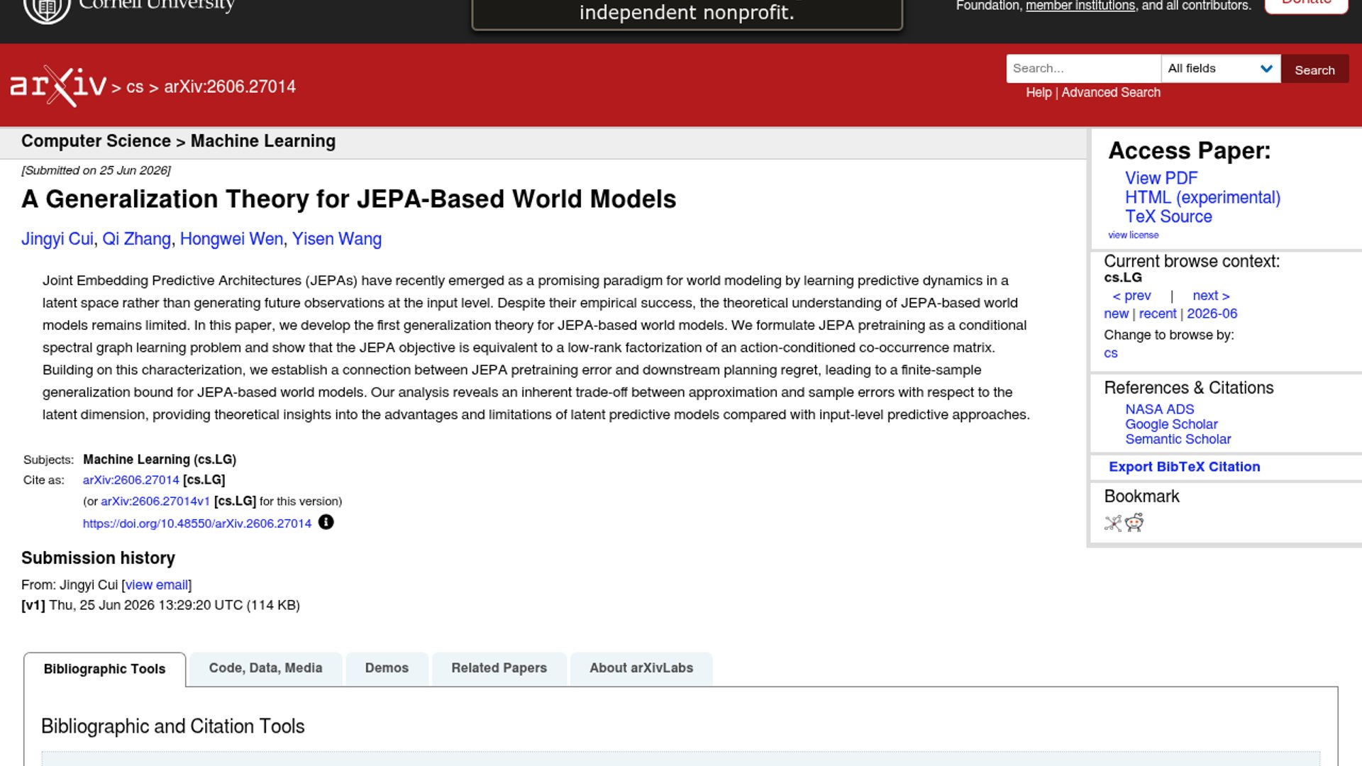 JEPA world models get first generalization theory