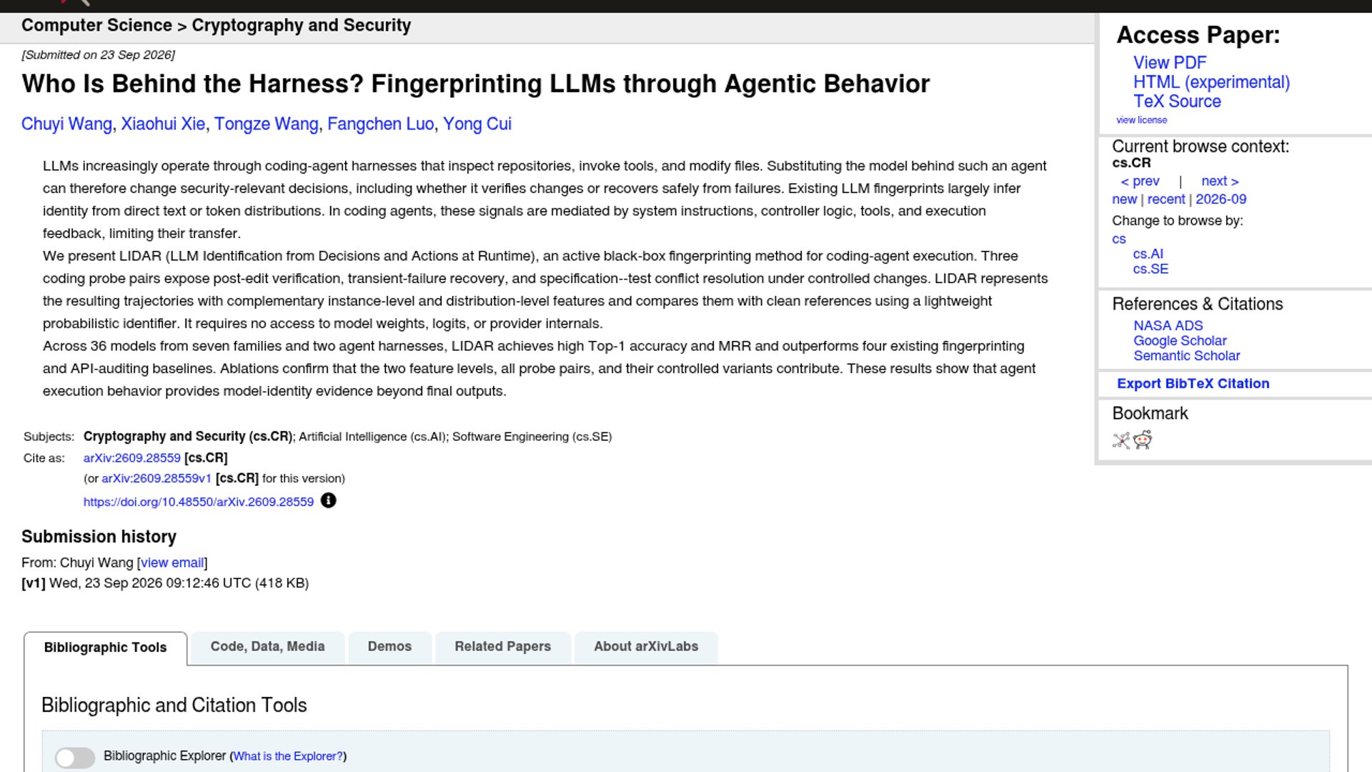 LIDAR fingerprints LLMs through agent behavior