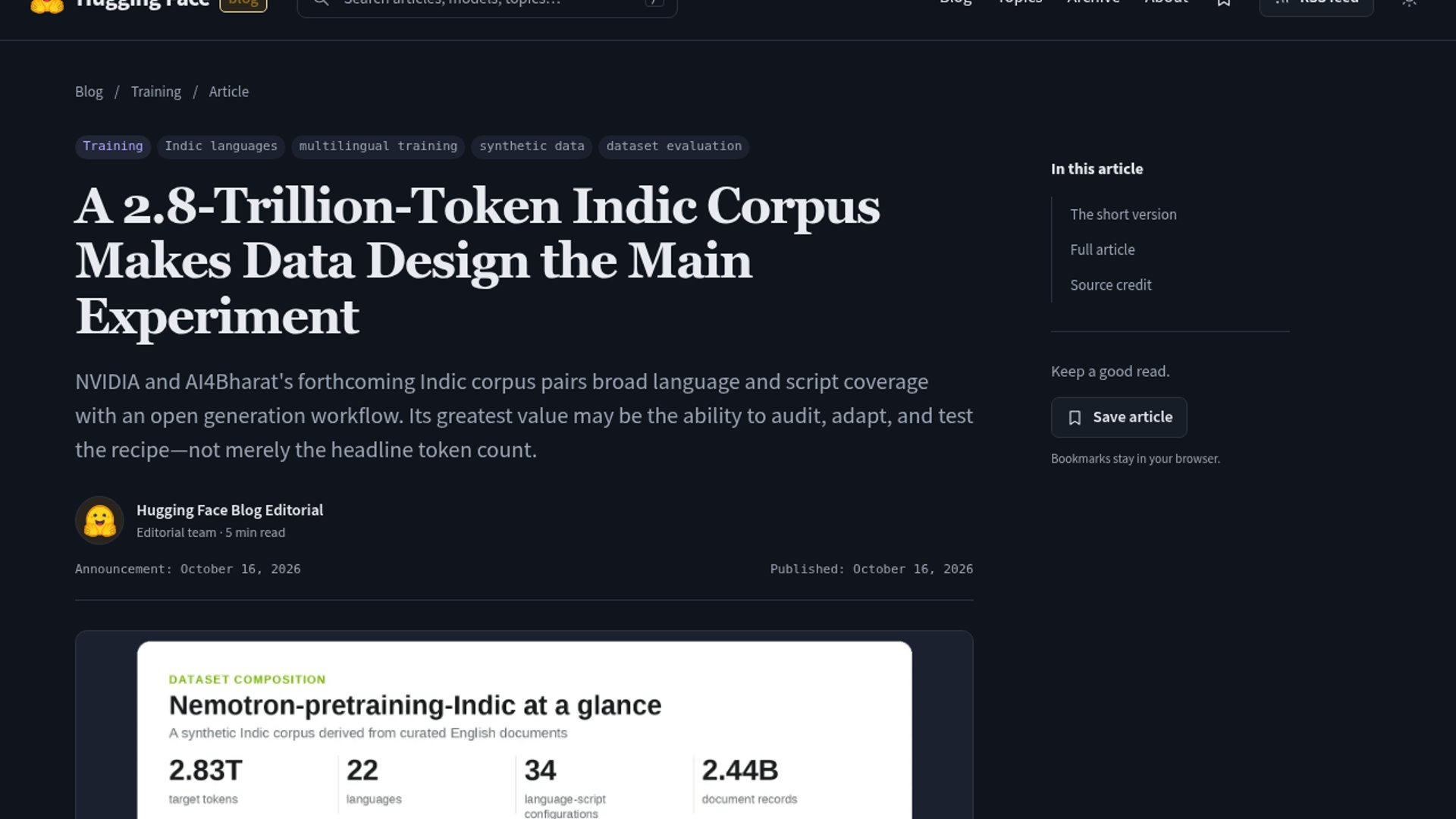 NVIDIA Unveils 2.8T Indic Corpus