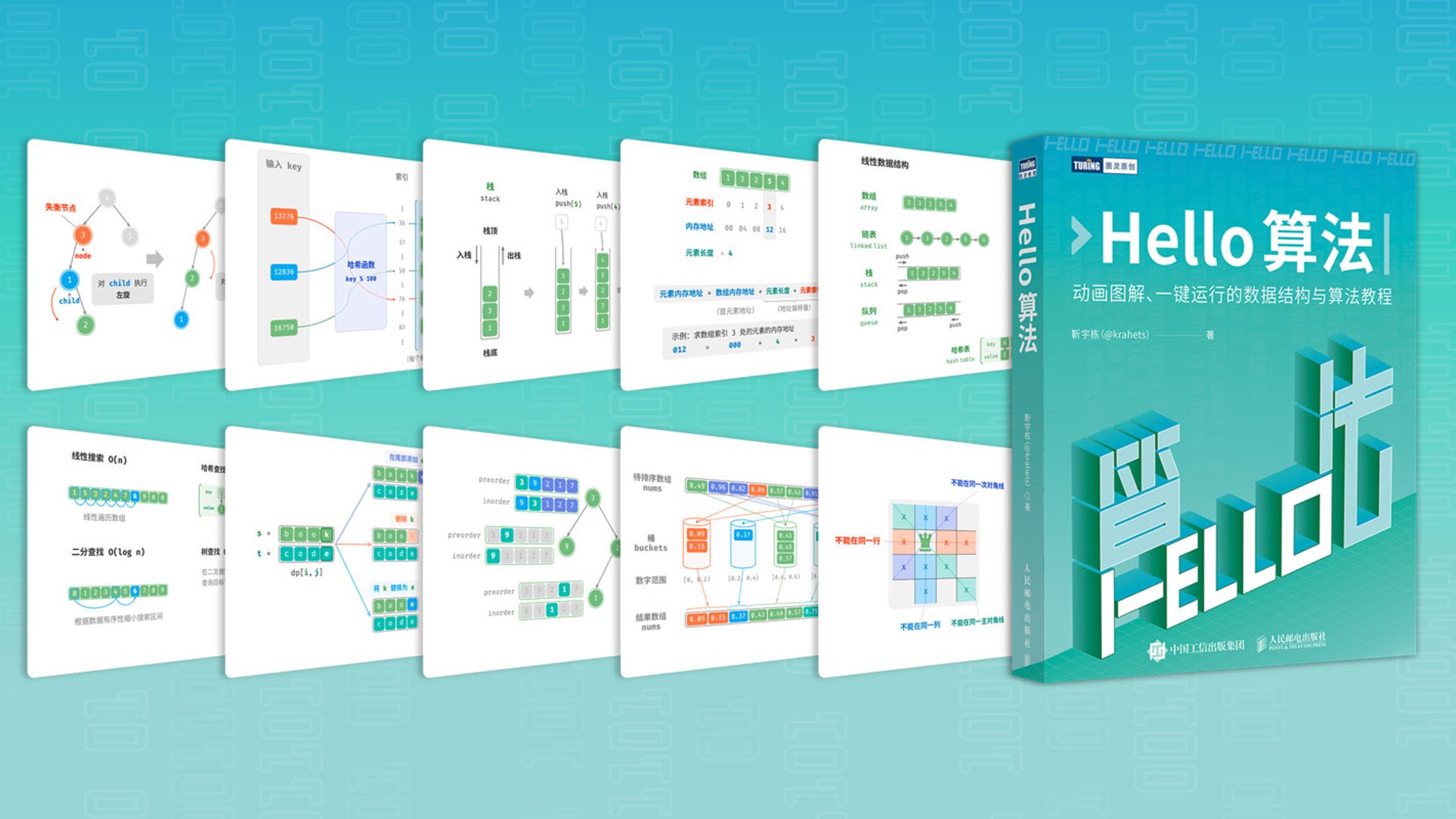 An open-source interactive guide to data structures and algorithms featuring animated illustrations and multi-language code examples.