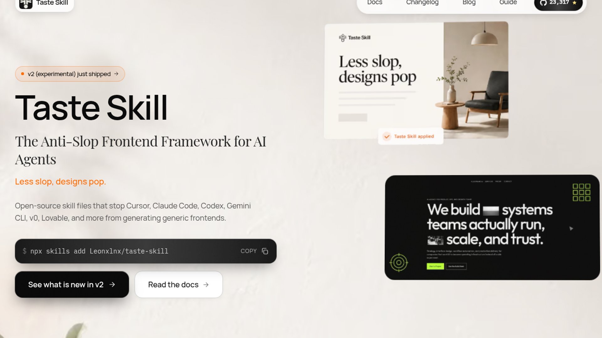 Taste Skill kills AI "frontend slop"