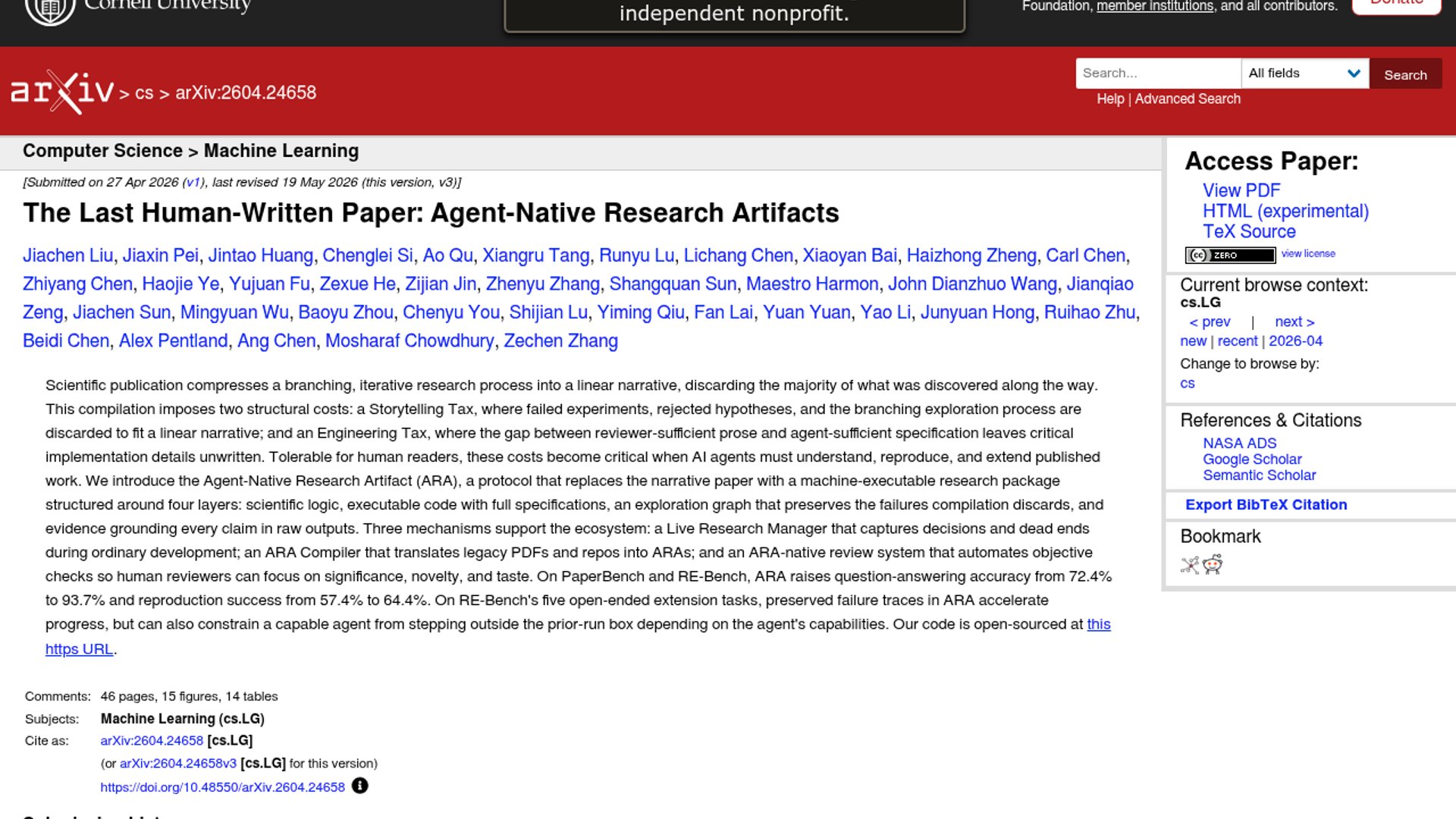 Researchers from Stanford and CMU propose Agent-Native Research Artifacts (ARAs) to replace traditional academic PDFs with machine-executable exploration graphs and failure logs designed for AI agents.