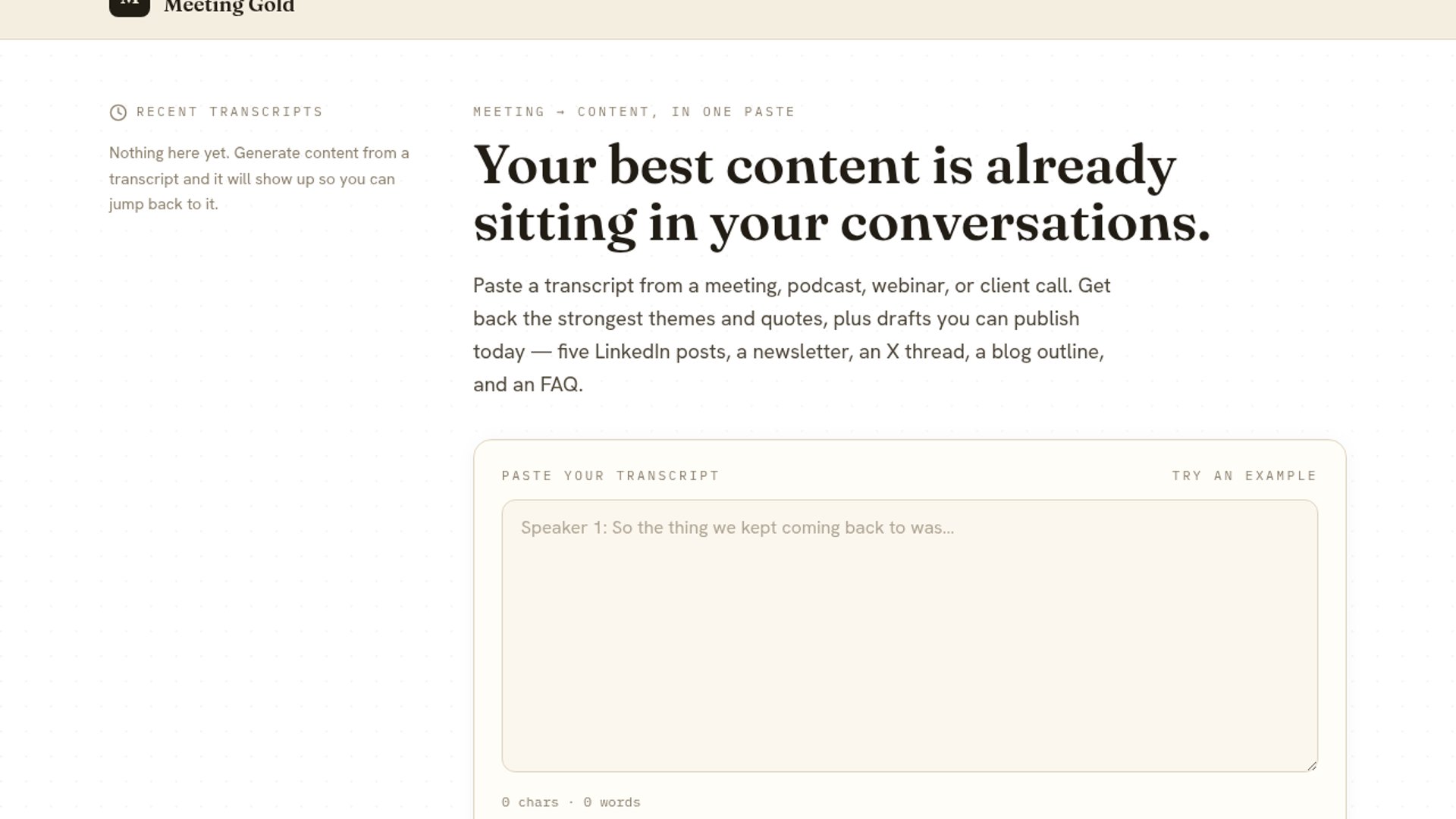 Meeting Gold turns transcripts into marketing content