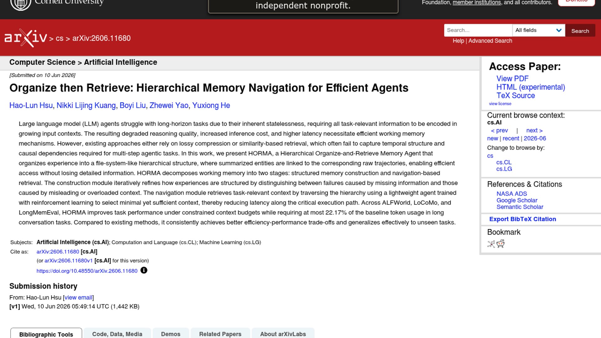 Researchers introduce HORMA, a Hierarchical Organize-and-Retrieve Memory Agent that organizes working memory into a file-system-like hierarchy to reduce token usage and latency in long-horizon tasks.