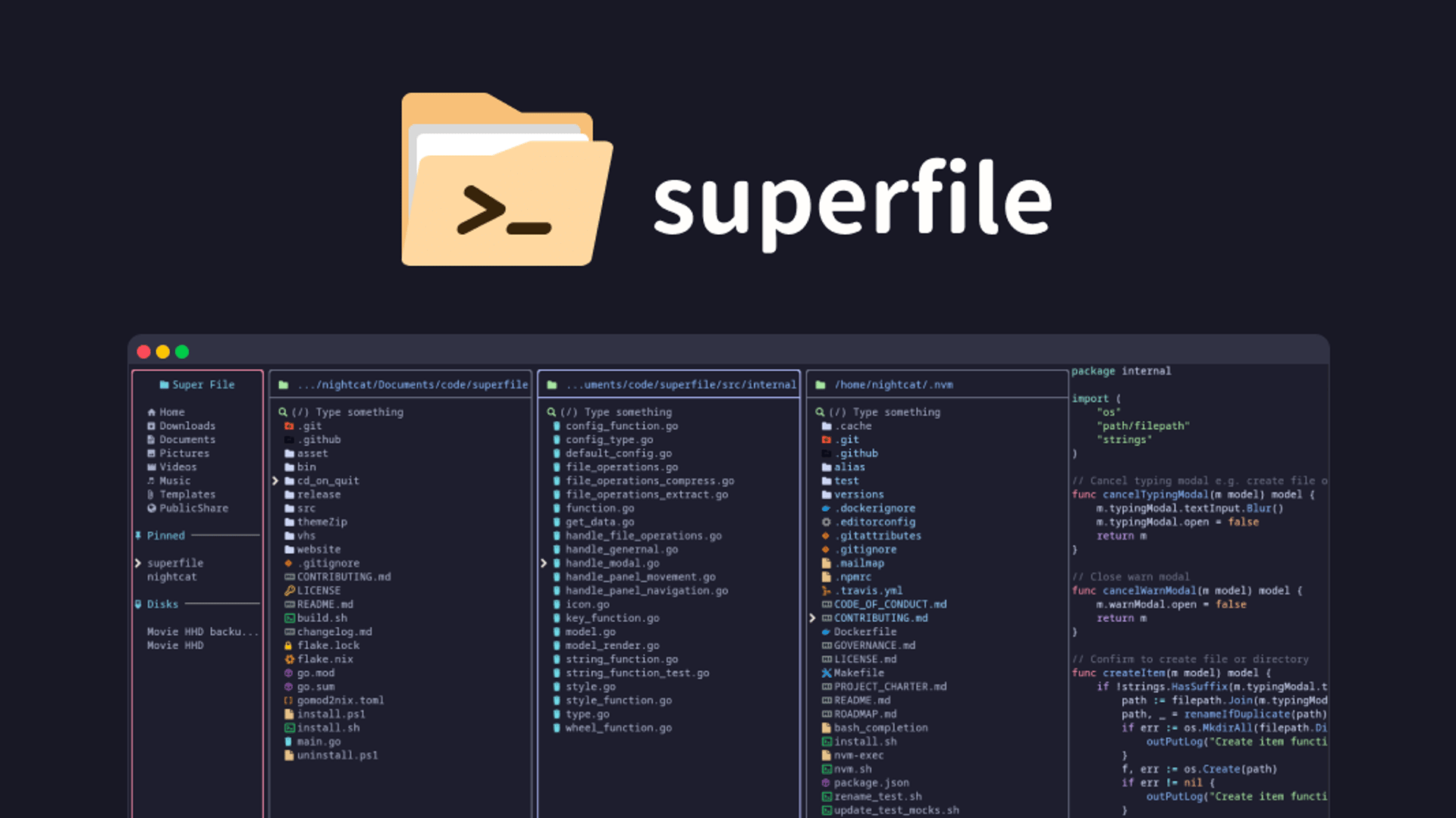 superfile ships modern Go terminal file manager
