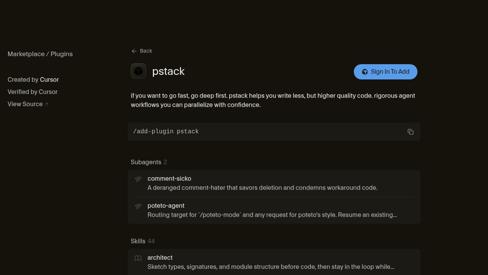 Developer @poteto has released pstack, a new extension available on the Cursor marketplace.