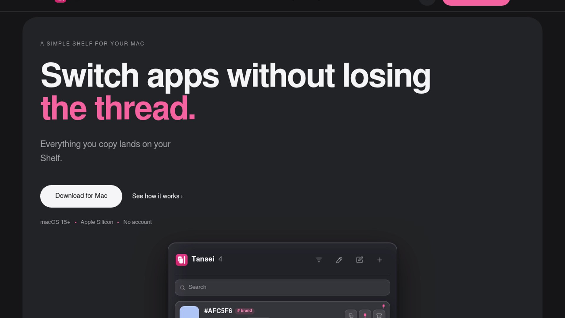 Tansei debuts minimalist macOS shelf utility