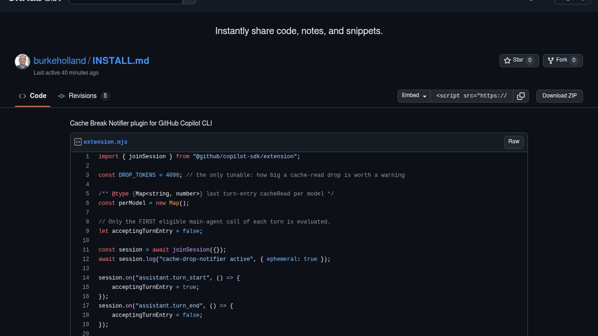 Cache Break Notifier tracks Copilot cache reuse