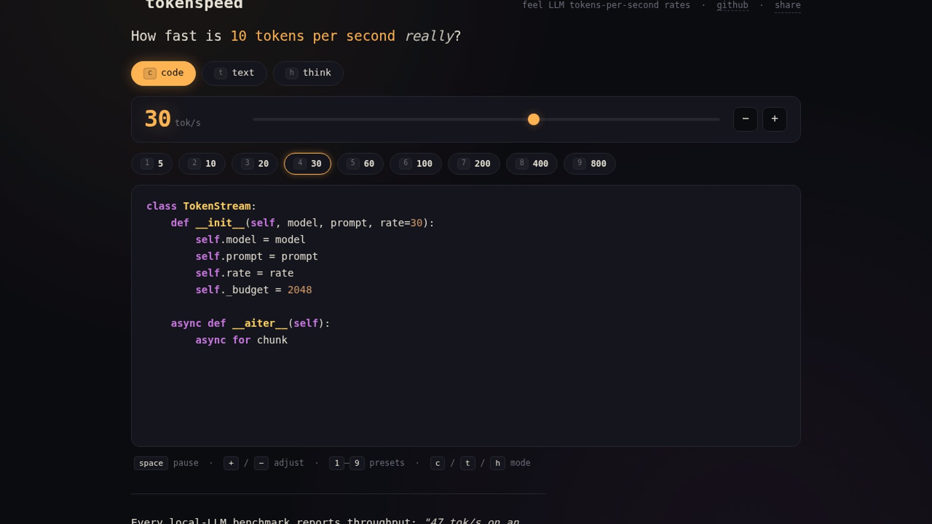 Script makes tokens-per-second feel concrete