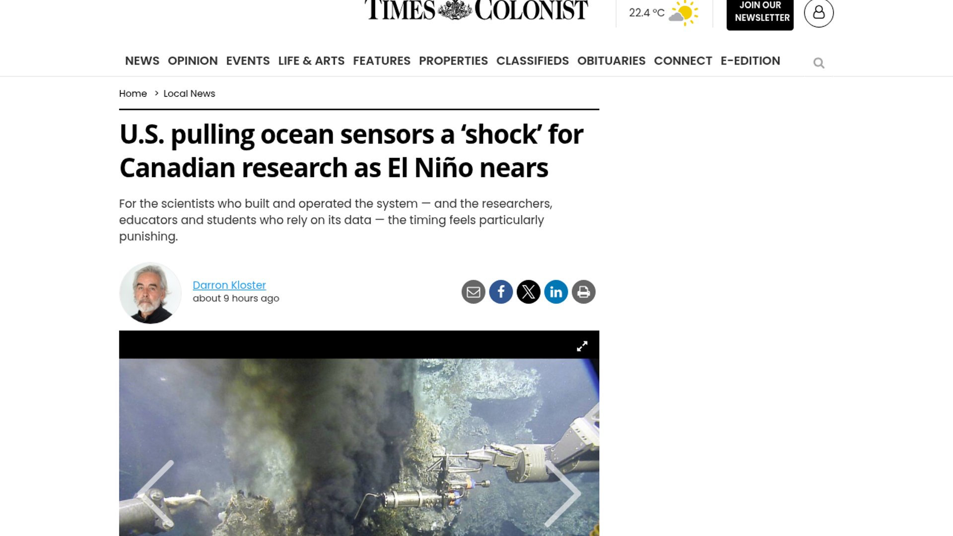 The U.S. National Science Foundation has begun dismantling the Ocean Observatories Initiative's deep-sea sensor network, leaving scientists without critical subsurface data as a major El Niño develops.