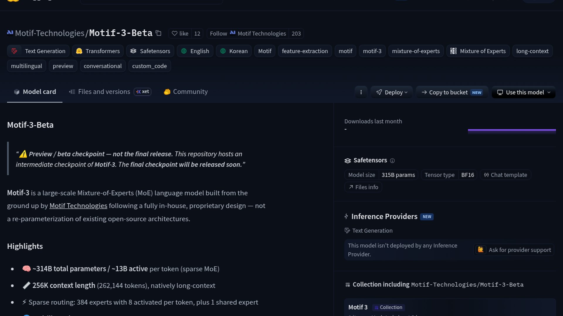 Motif Technologies releases 314B Motif-3-Beta
