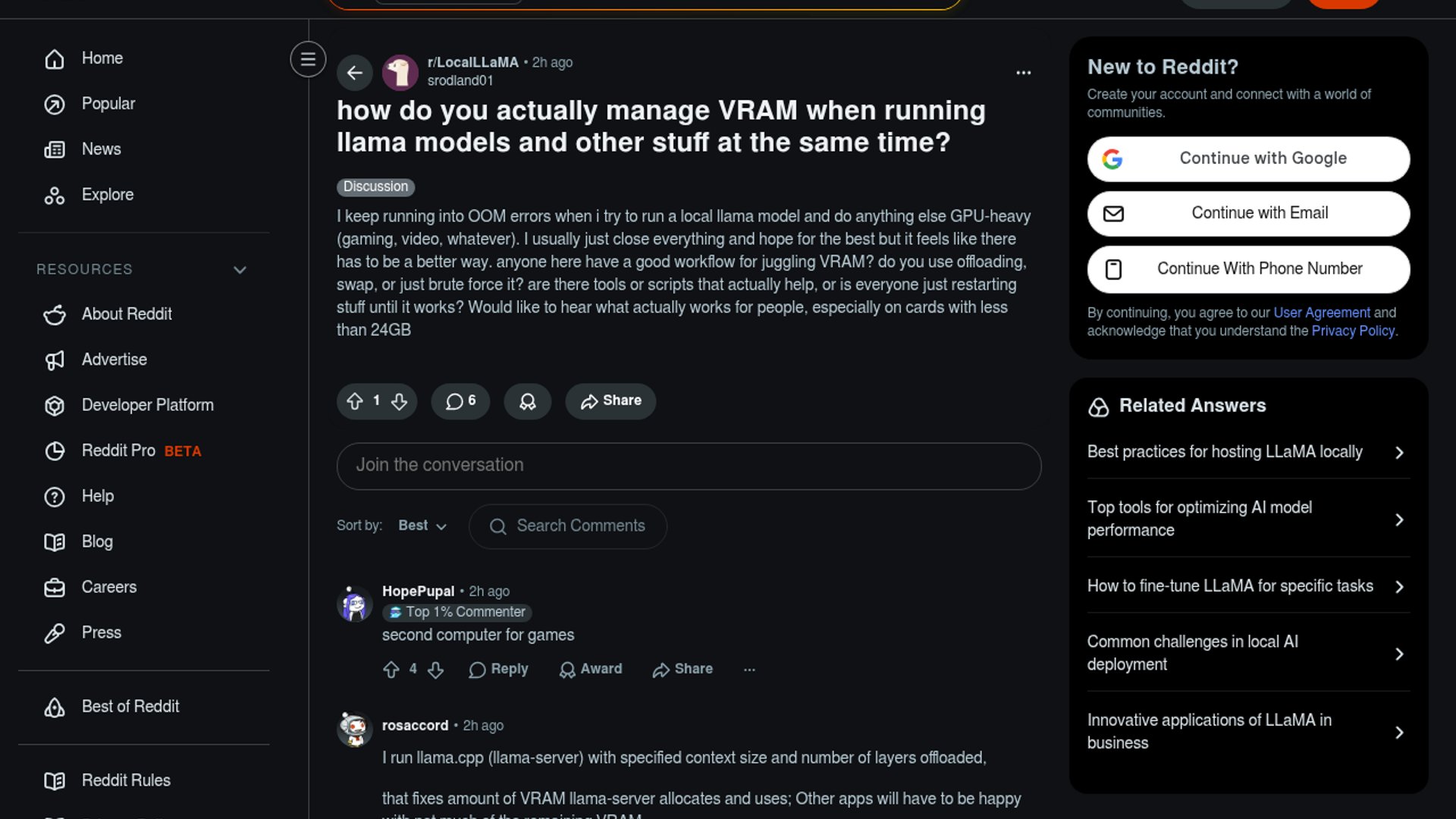Local LLM users grapple with VRAM limits during multitasking