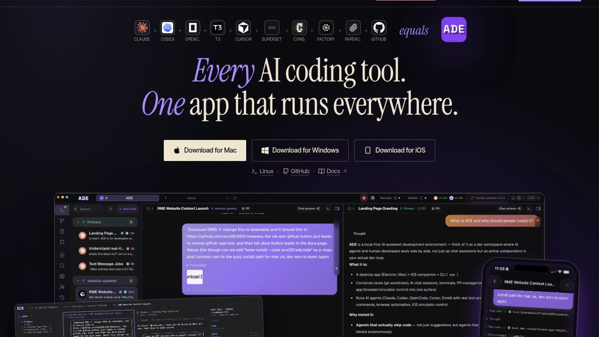 ADE enables developers to view visual snapshots of ended CLI sessions and effortlessly resume their workspace context.
