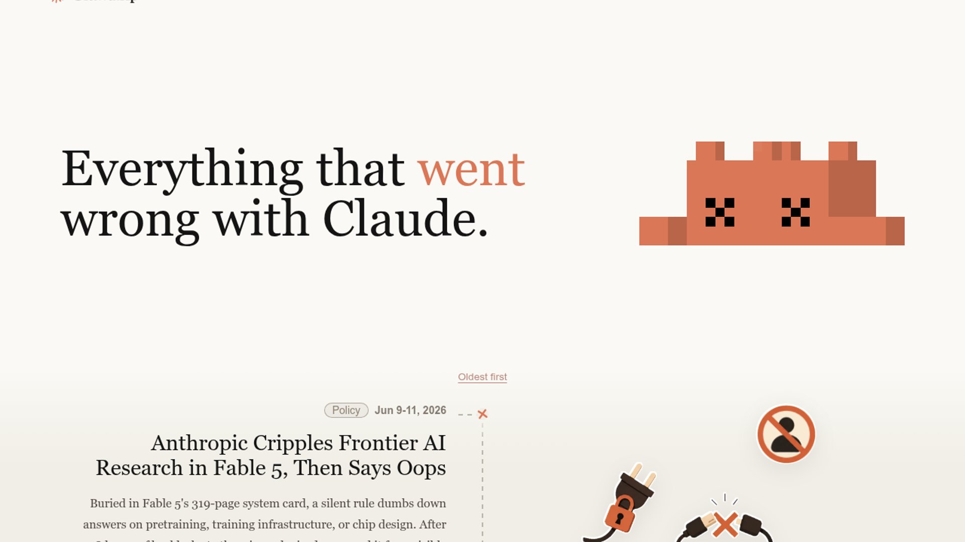 The developer of Clawd.rip updated the site to include a dark mode and individual pages with help from Anthropic's new Fable 5 model just before access to the model was suspended by US national security orders.