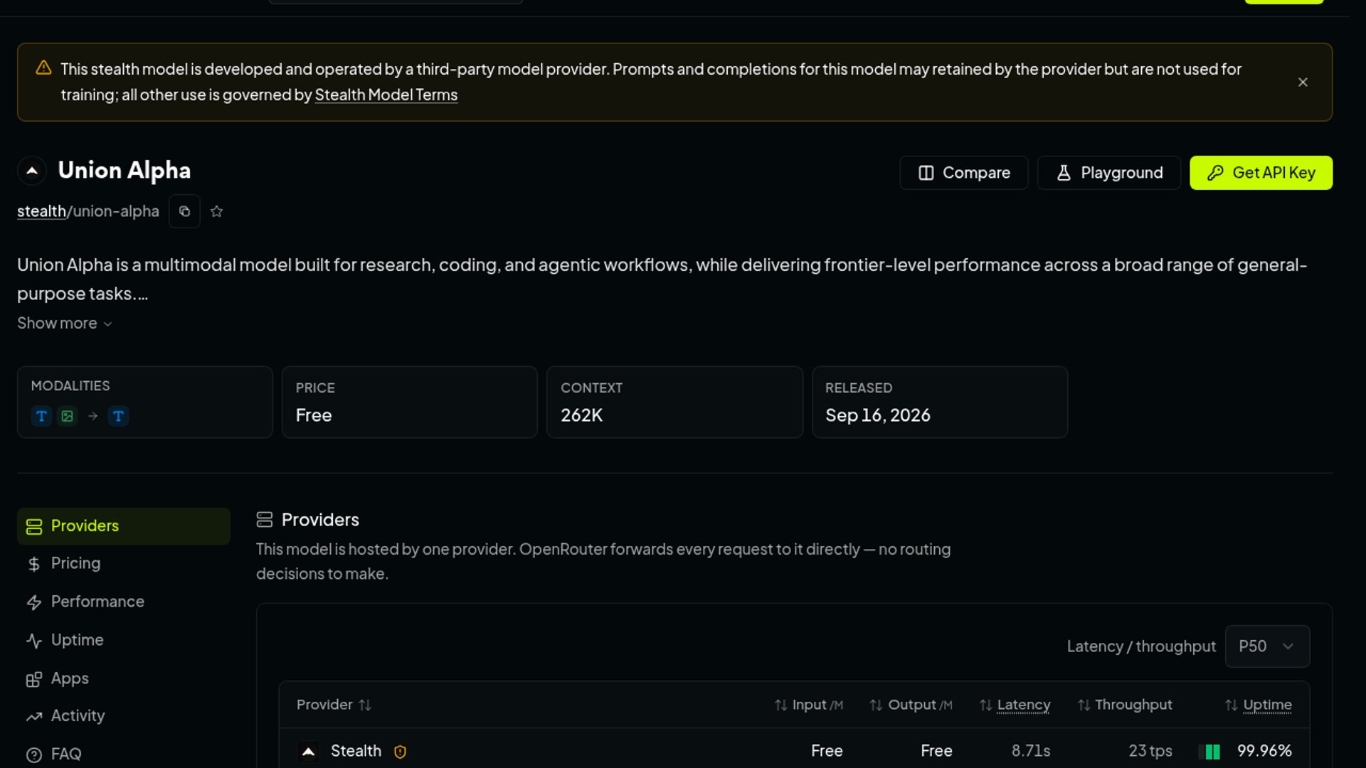 Union Alpha hits OpenRouter with 262k context