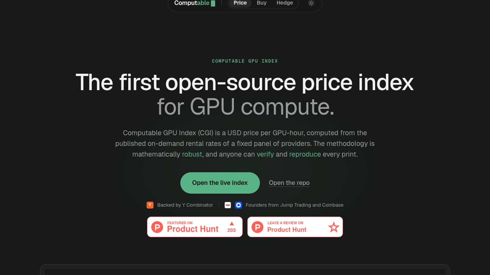 Computable GPU Index Makes Compute Prices Verifiable