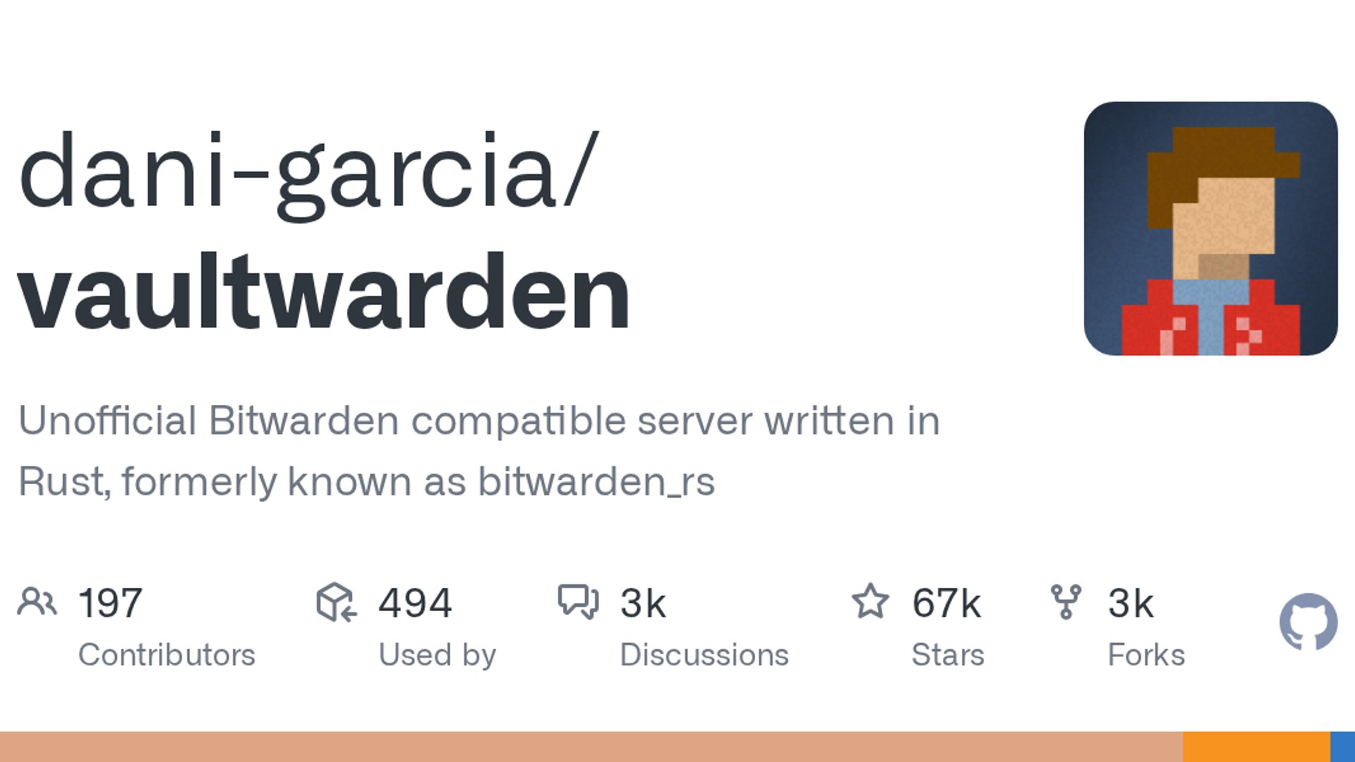 Vaultwarden is a lightweight, self-hosted Bitwarden-compatible server implementation written in Rust designed for minimal resource consumption.