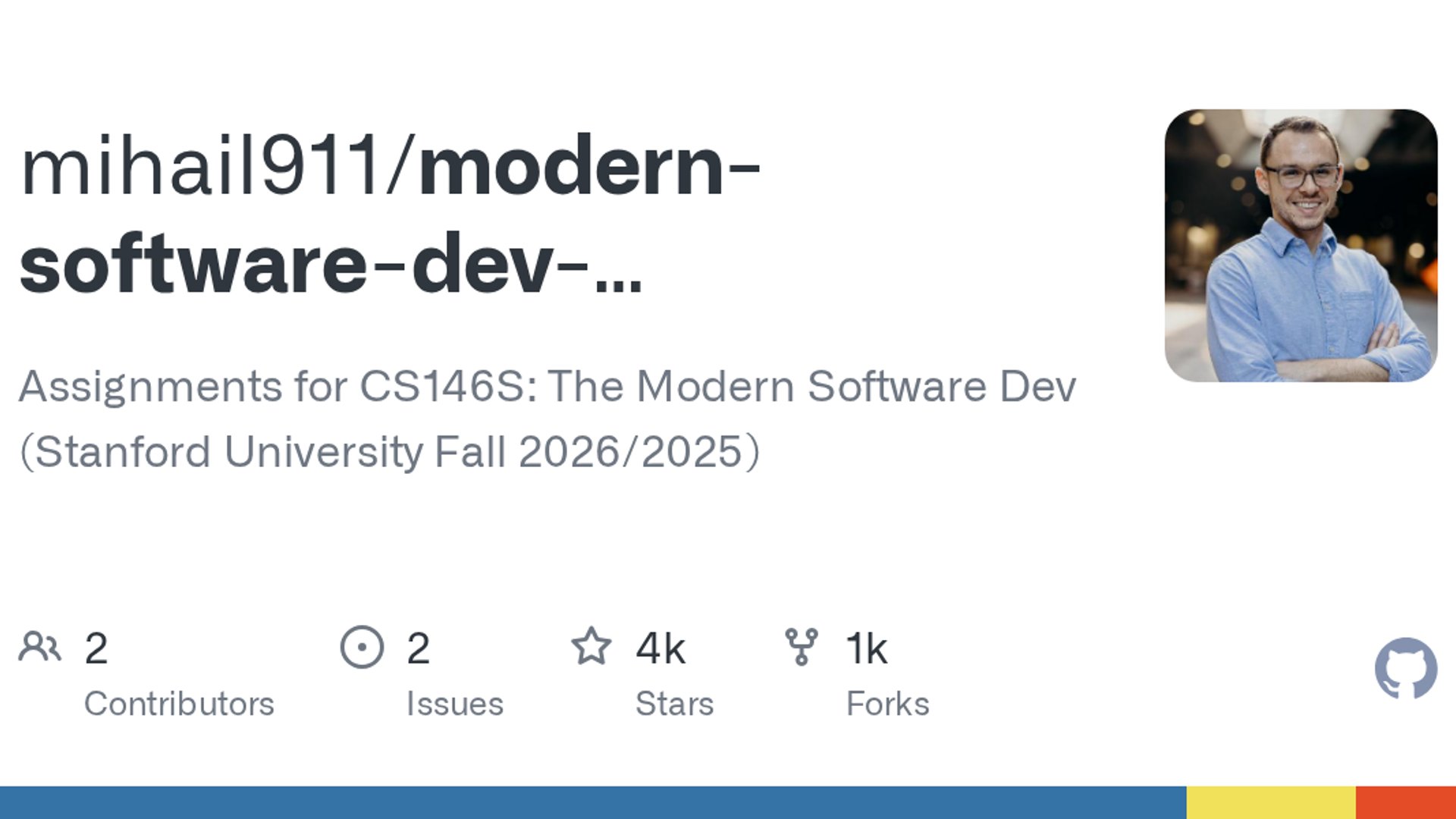 Stanford University's CS146S releases open-source coursework teaching modern software engineering centered on AI coding agents and LLM-driven development workflows.