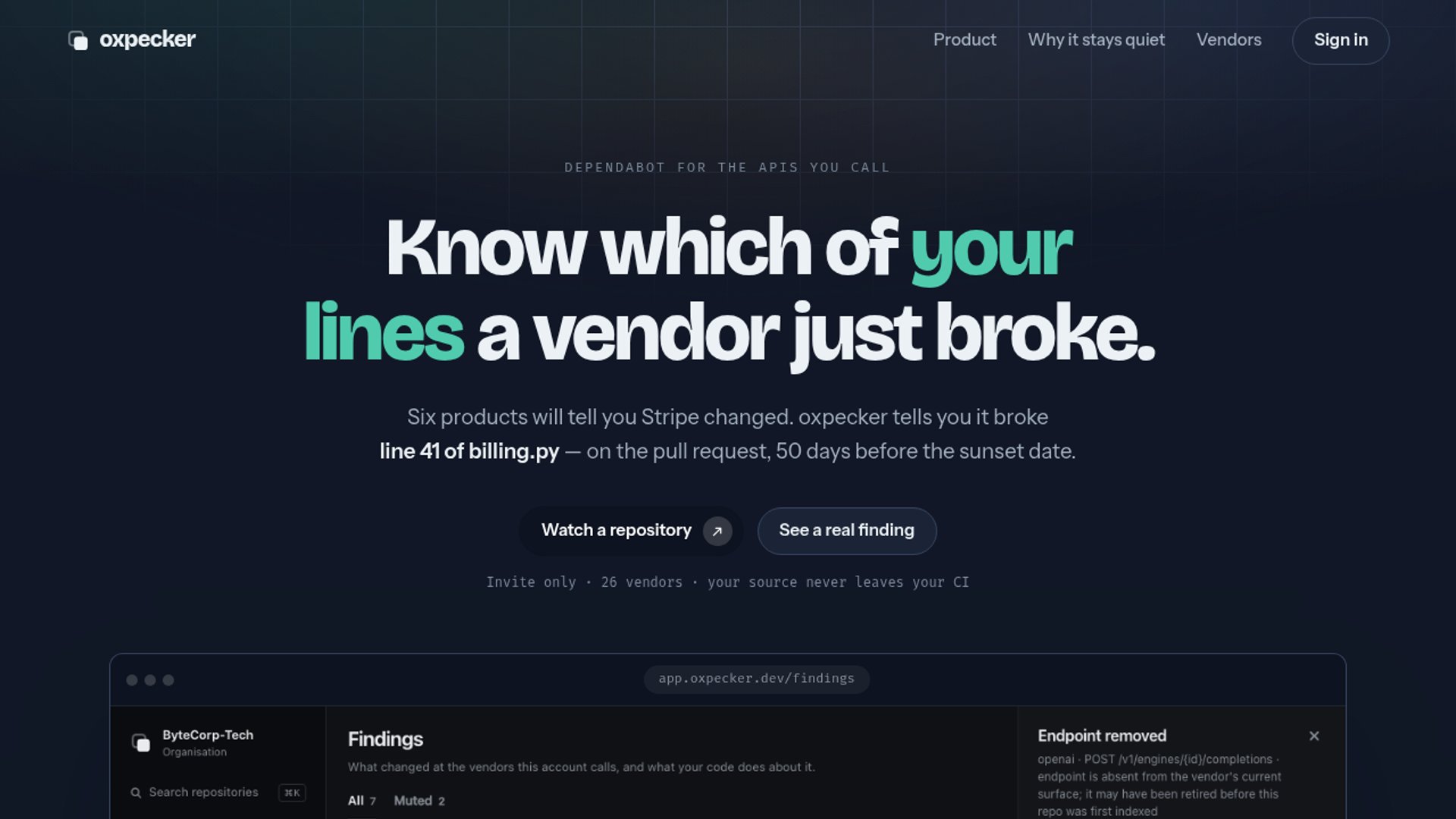oxpecker catches vendor API breaks in PRs
