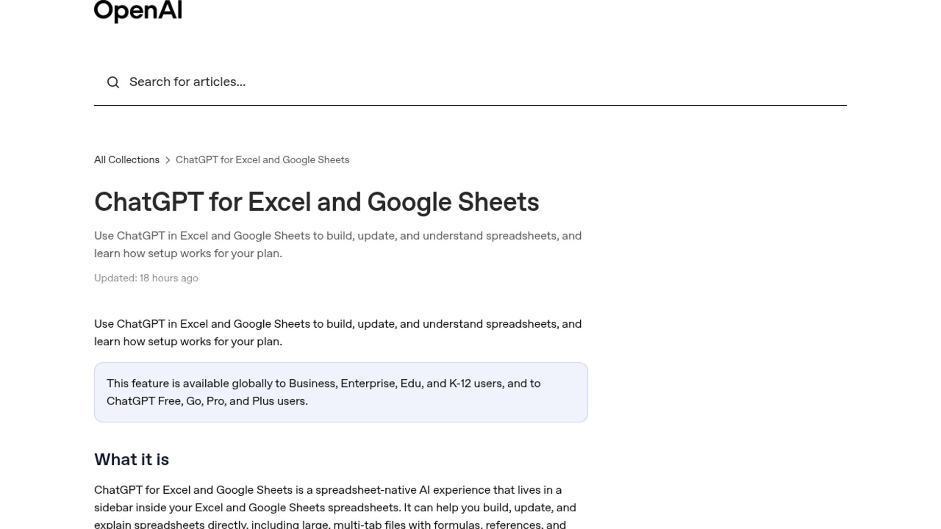ChatGPT for Excel, Sheets goes GA