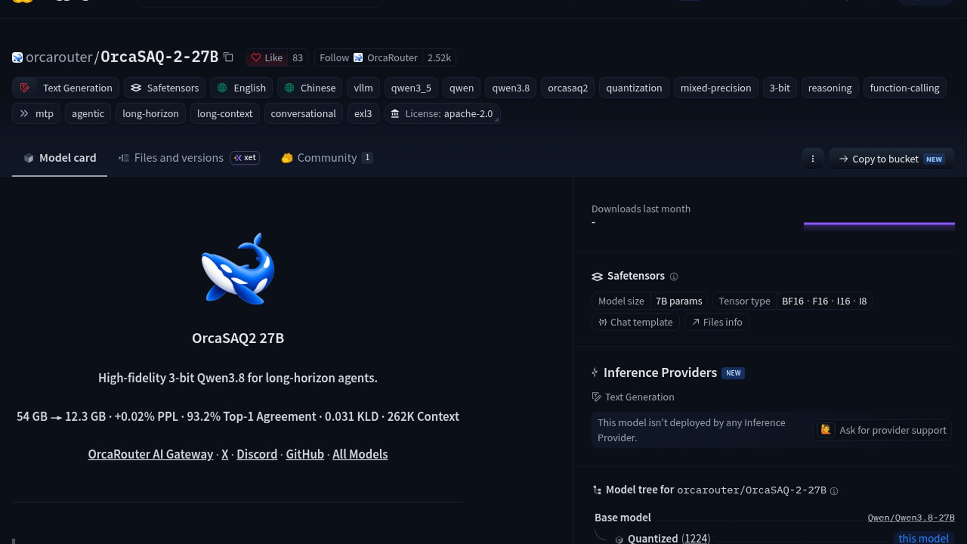 OrcaSAQ-2 27B compresses Qwen3.8 for local agents