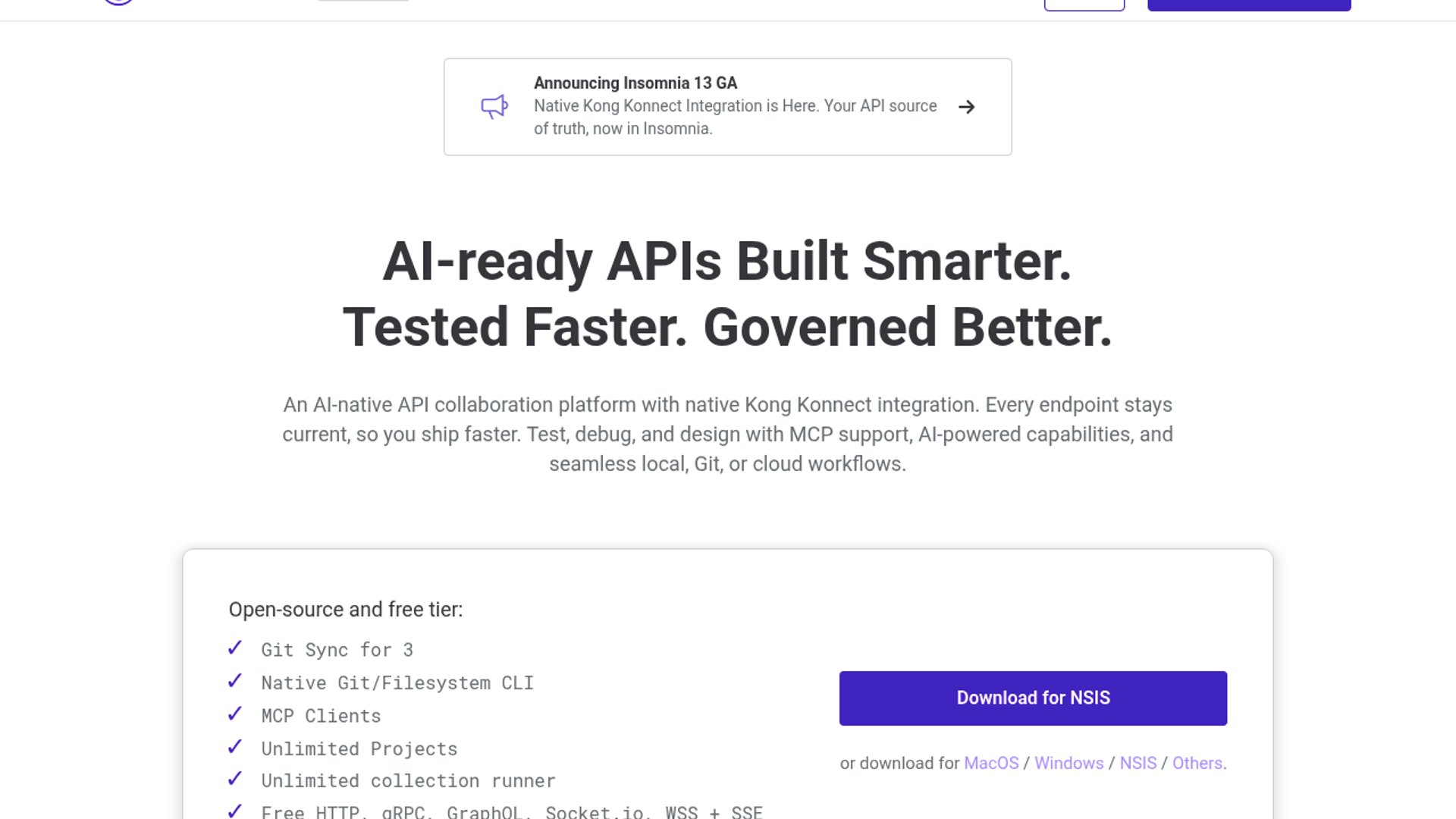 Kong Insomnia manages and tests modern API protocols