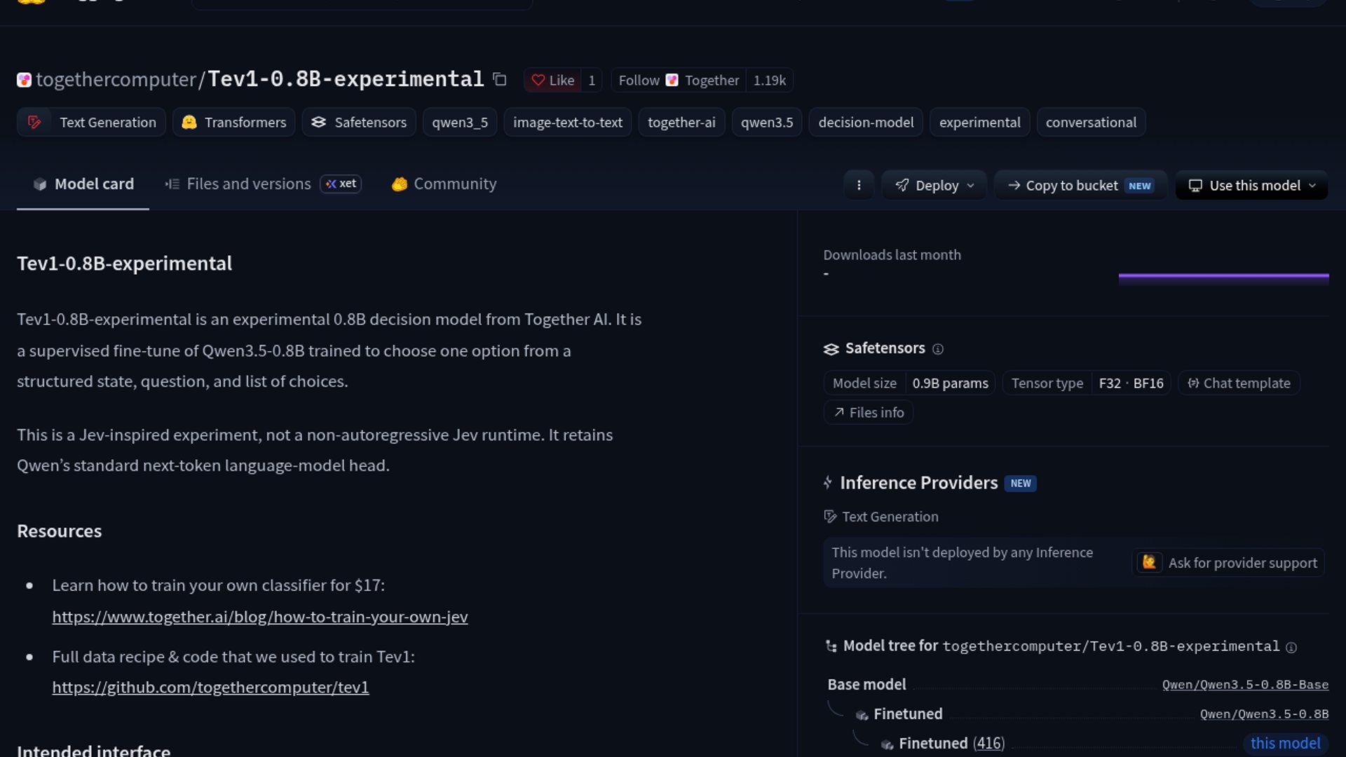 Together AI open-sources Tev1 0.8B weights