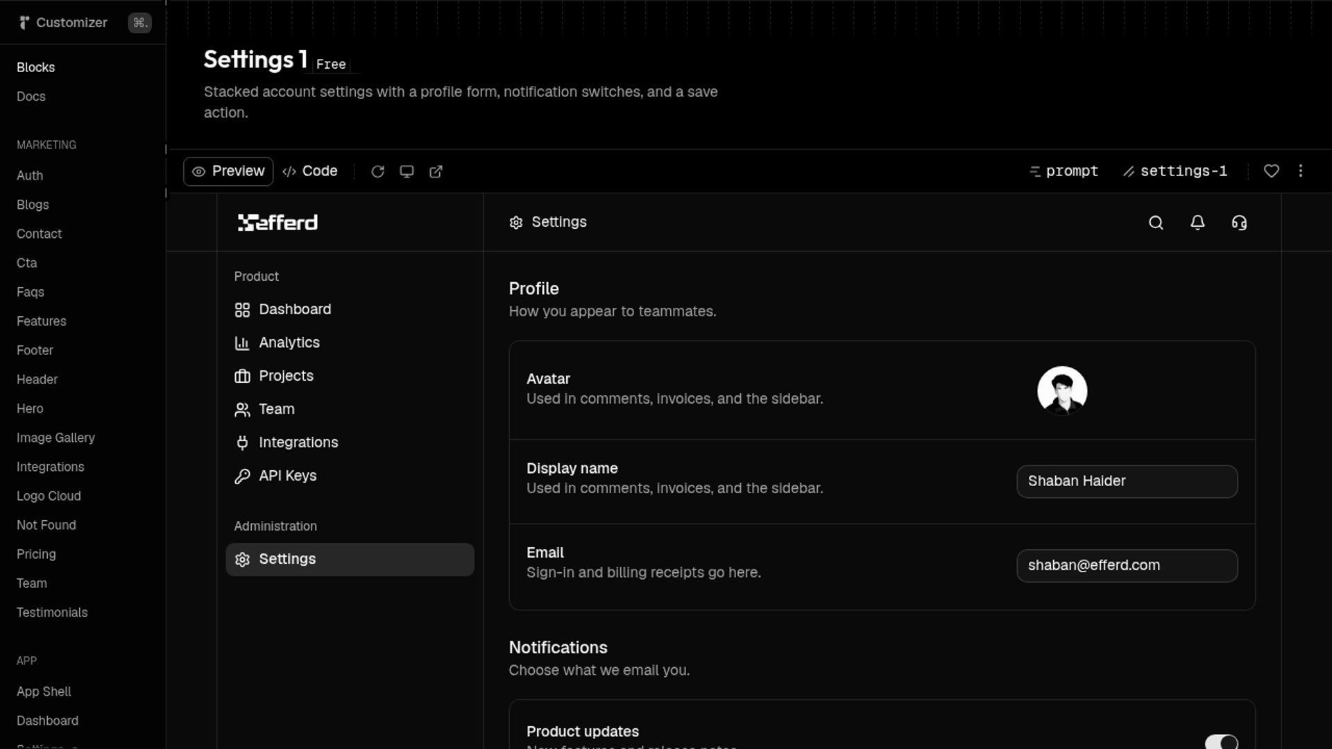 Efferd Adds 100 Settings Blocks