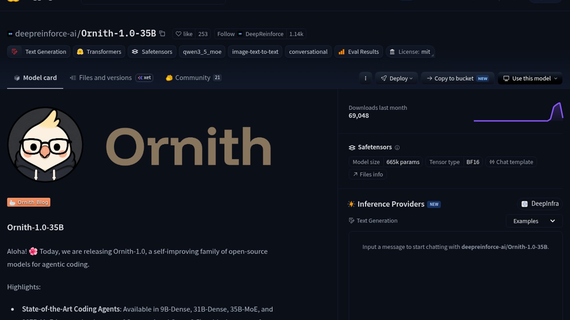 Ornith-1.0-35B backs Claude Code via hf-claude