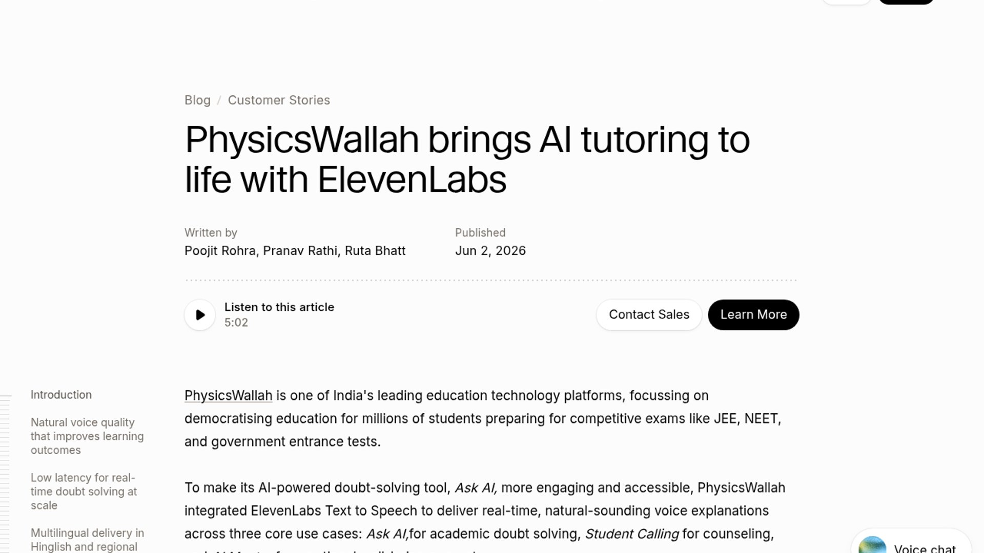 PhysicsWallah integrates ElevenLabs' real-time voice technology to upgrade its 'Ask AI' doubt-solving tool into a multilingual, conversational AI tutor.