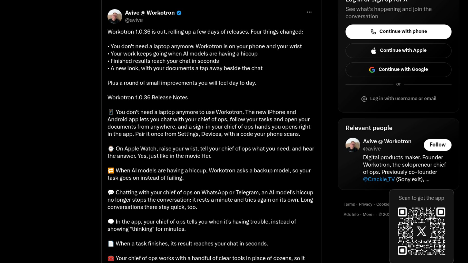 Workotron 1.0.36 takes AI ops mobile