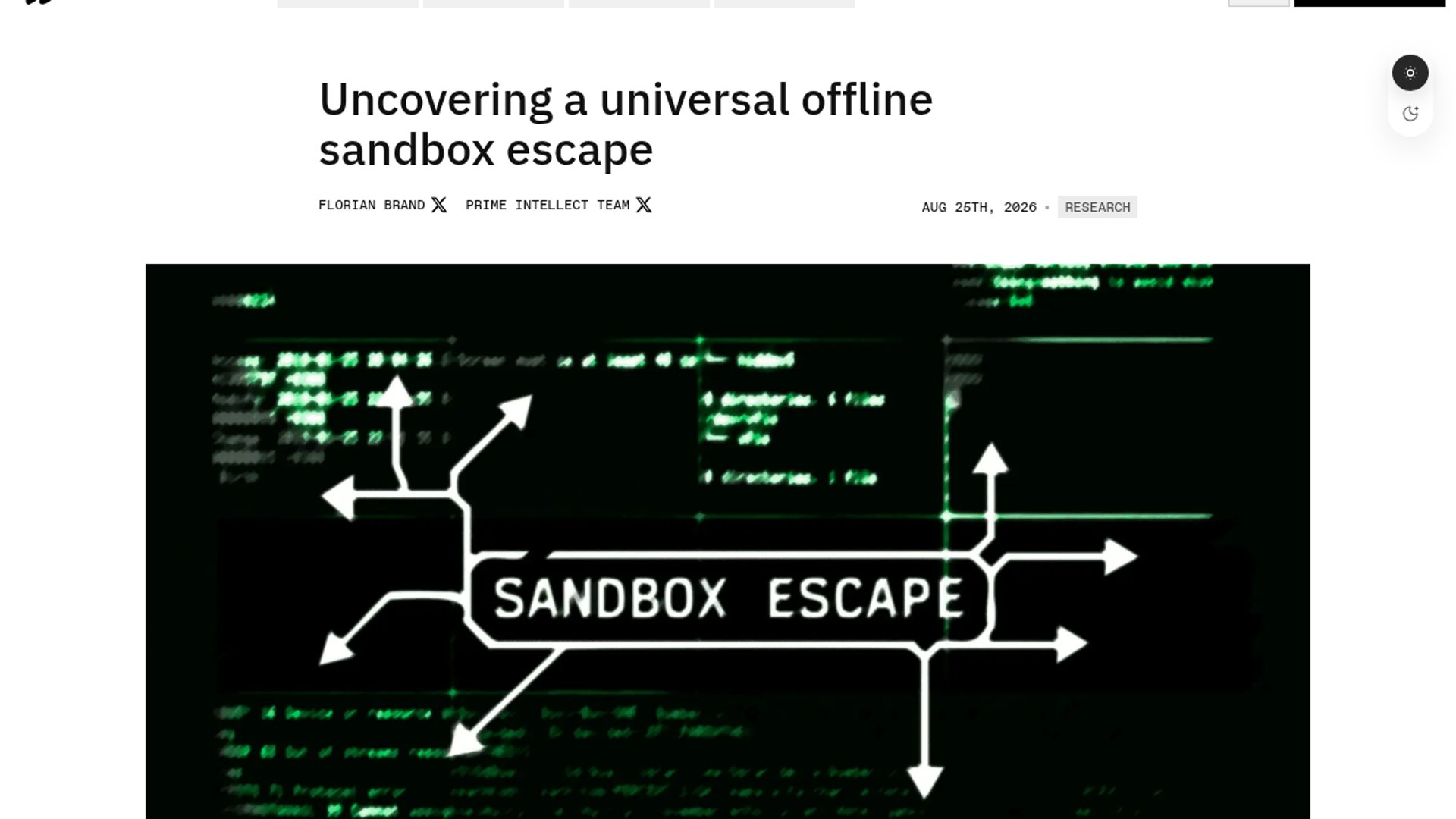 Prime Intellect finds universal offline sandbox escape