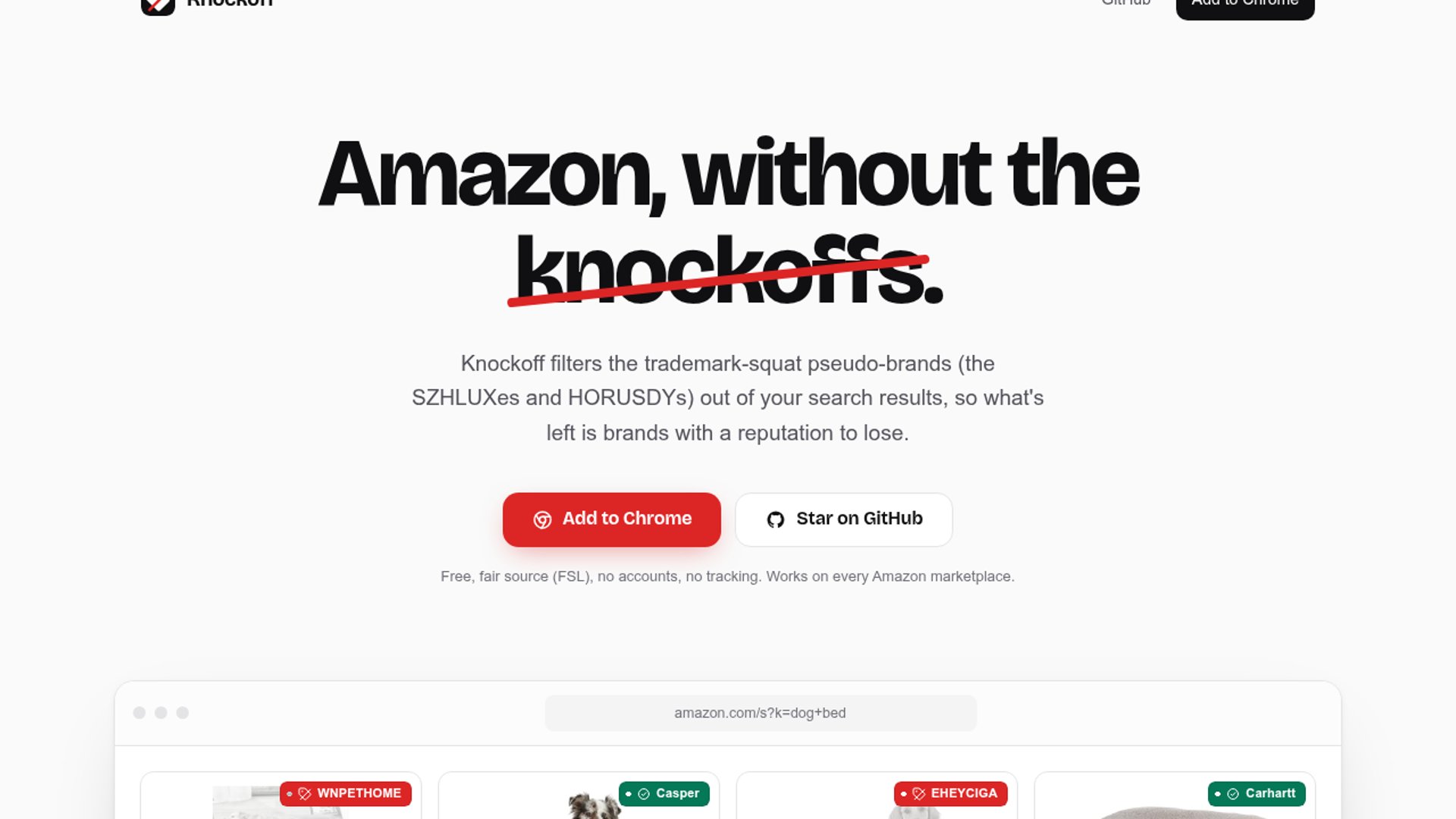 Knockoff filters trademark-squatting Amazon listings locally