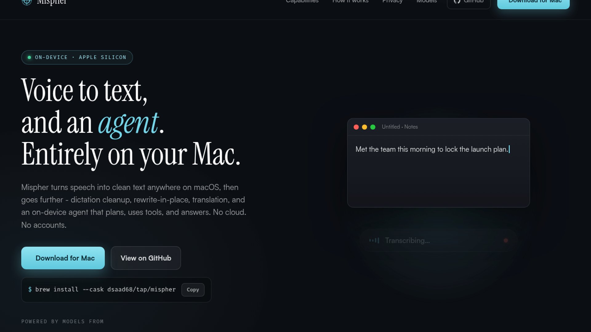 Mispher Launches On-Device macOS Transcription Agent