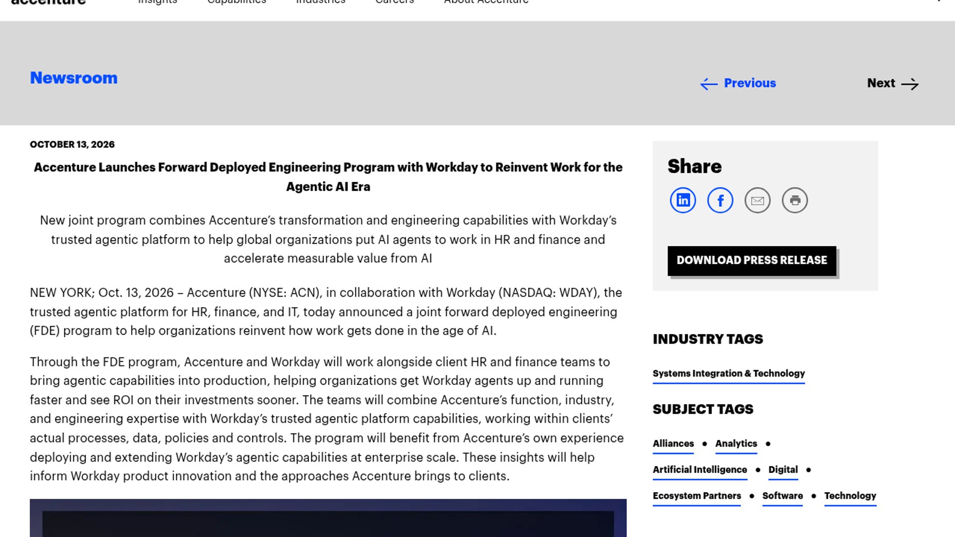 Accenture, Workday Embed Engineers for AI Agents