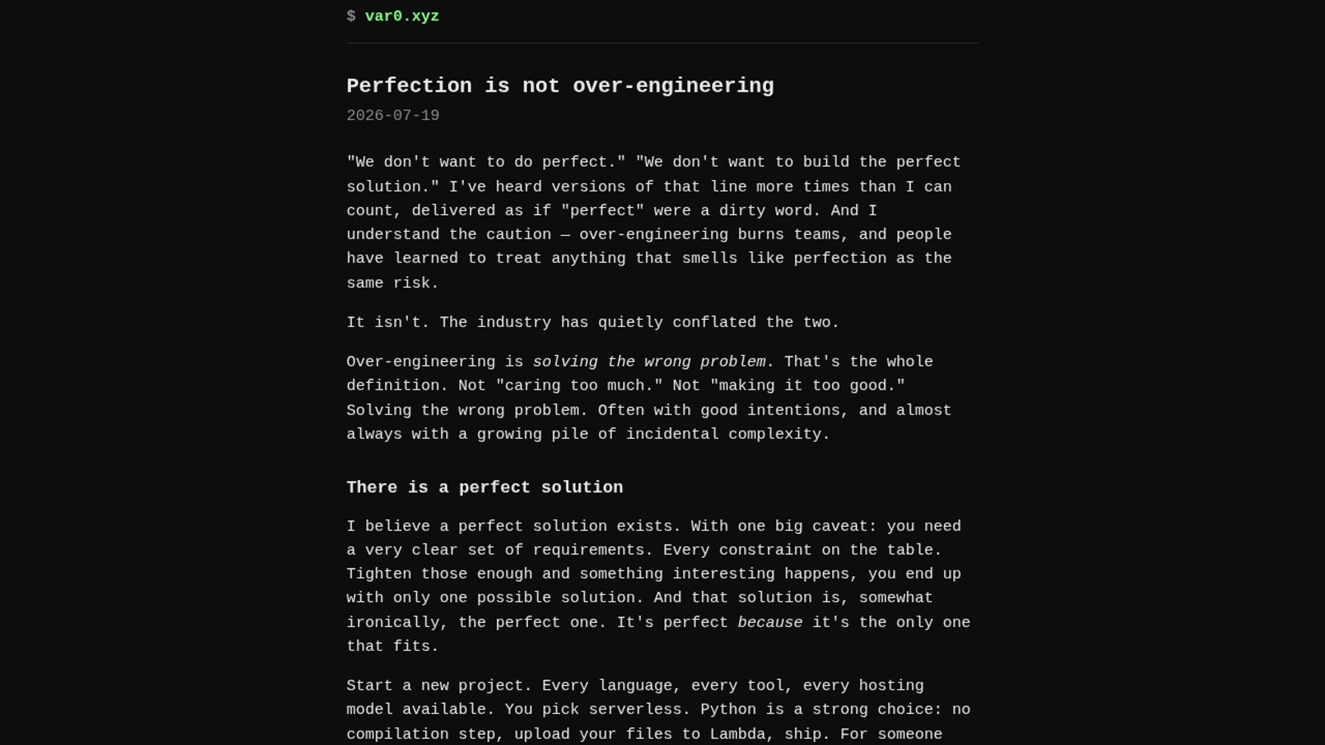 Perfection is not over-engineering