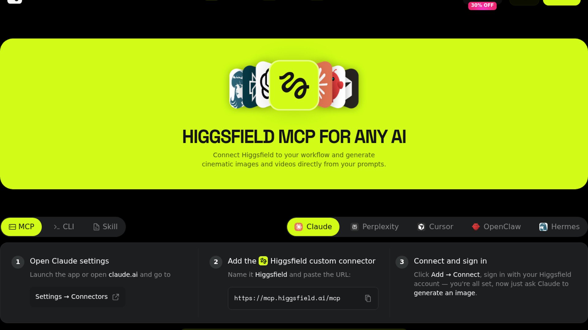 Higgsfield has launched a Model Context Protocol (MCP) server that integrates its AI video and image models directly into Claude, enabling users to generate creative motion assets within their design and coding workflows.