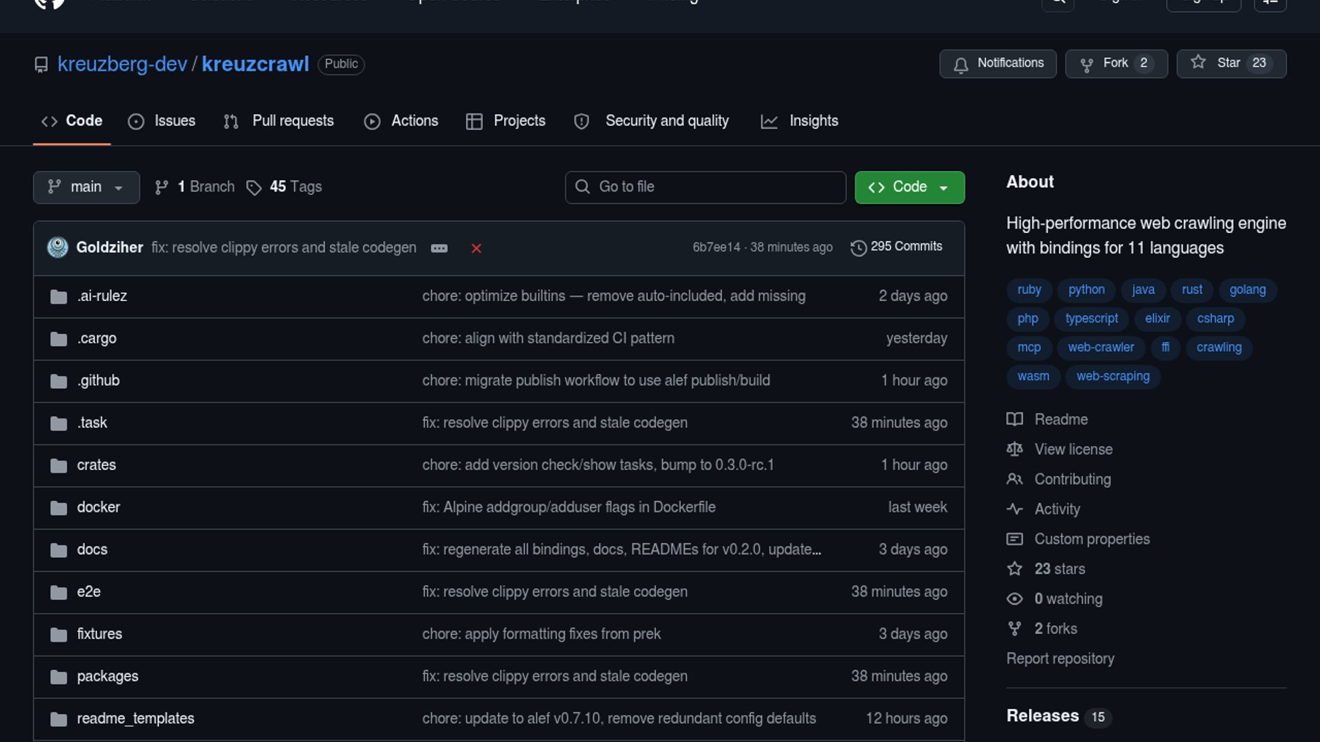 Kreuzcrawl drops Rust crawling engine with 11 language bindings
