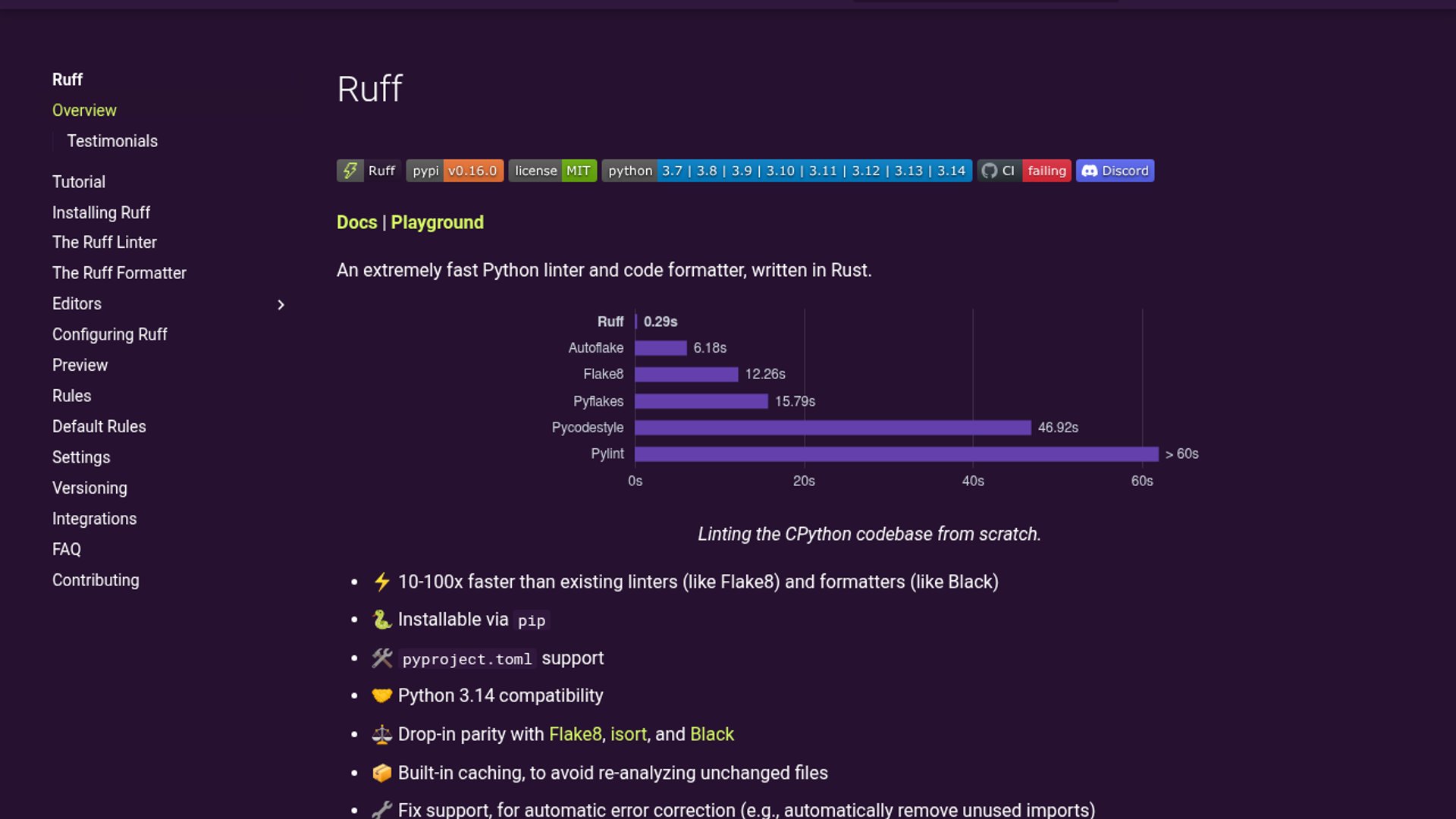 Ruff v0.16.0 expands default rules, adds Markdown formatting