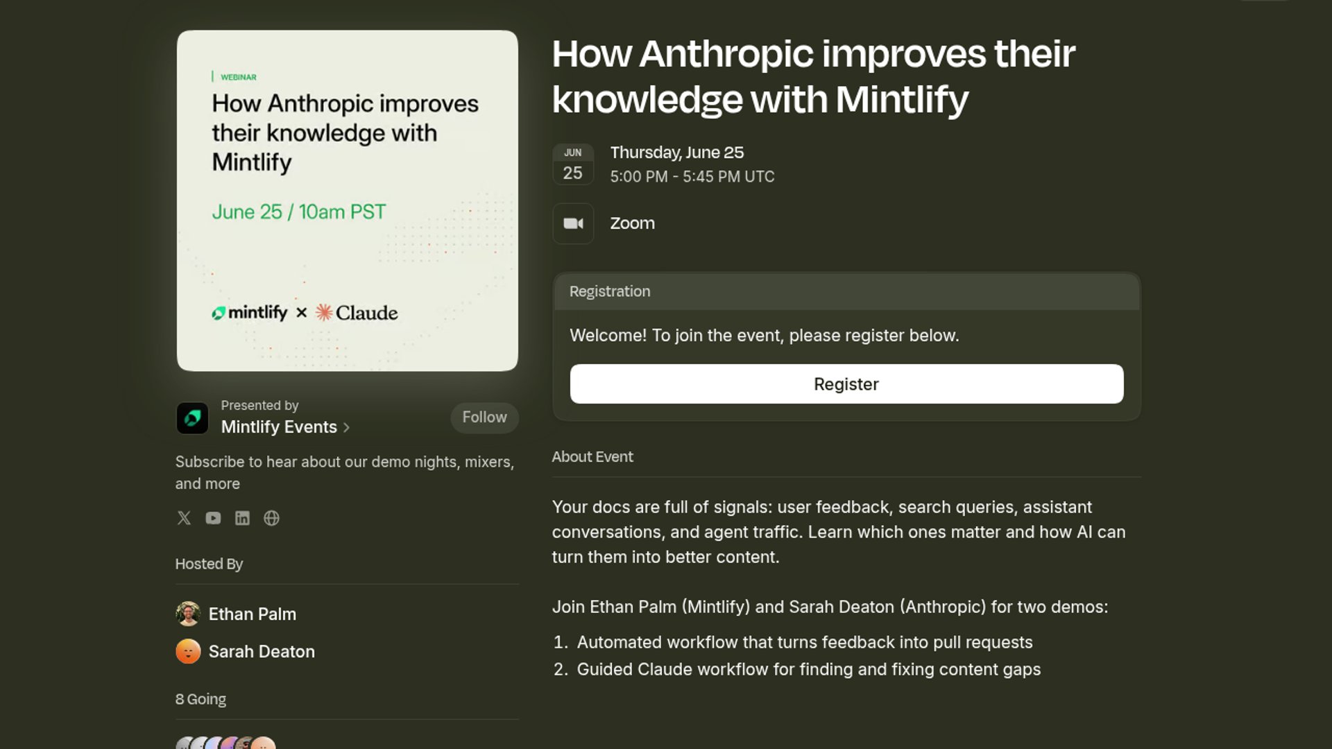 Anthropic and Mintlify will host a webinar on June 25 to show how teams can use Claude and Mintlify to find and fix documentation gaps.