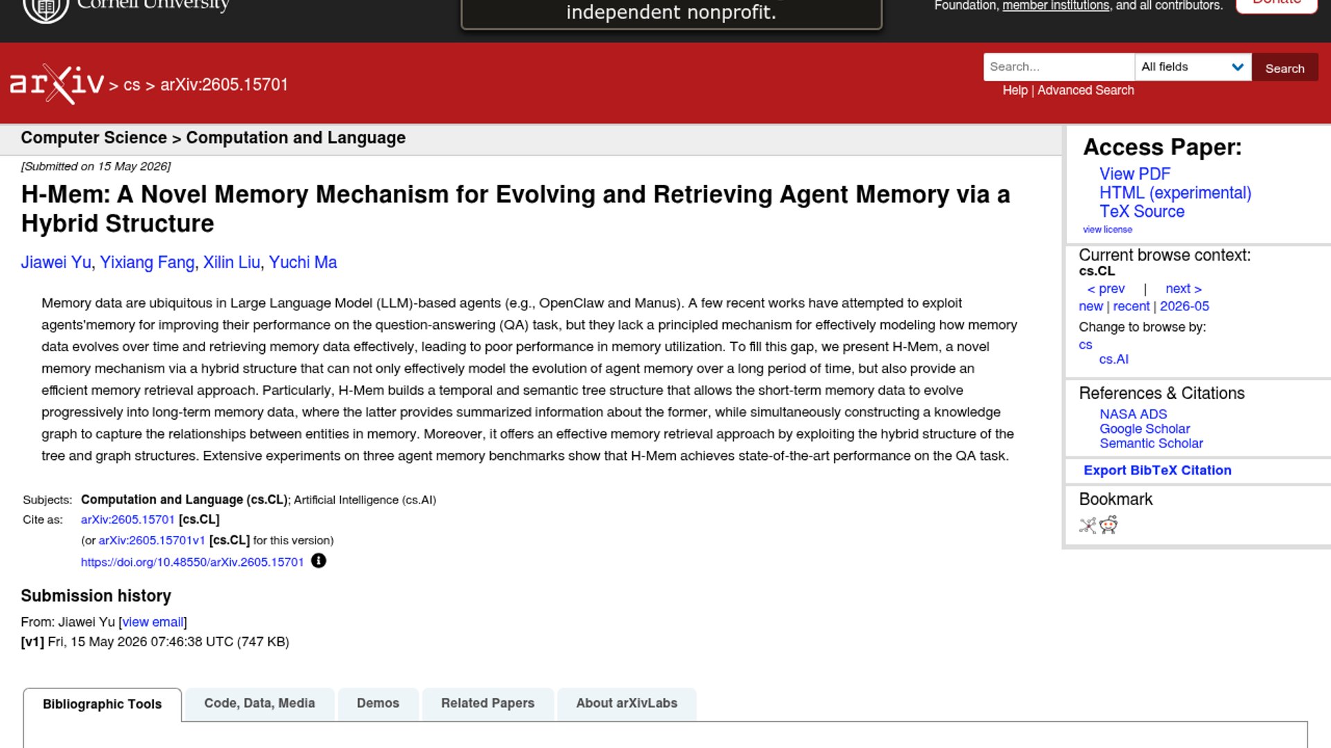 H-Mem dual-structure memory tops benchmarks