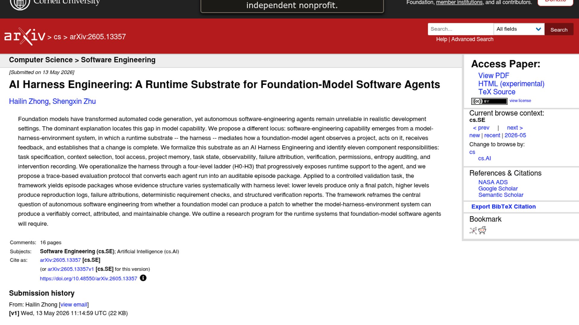 Researchers formalize 'AI Harness Engineering' as a crucial runtime substrate to bridge the gap between foundation model capabilities and the unreliability of autonomous software engineering agents.